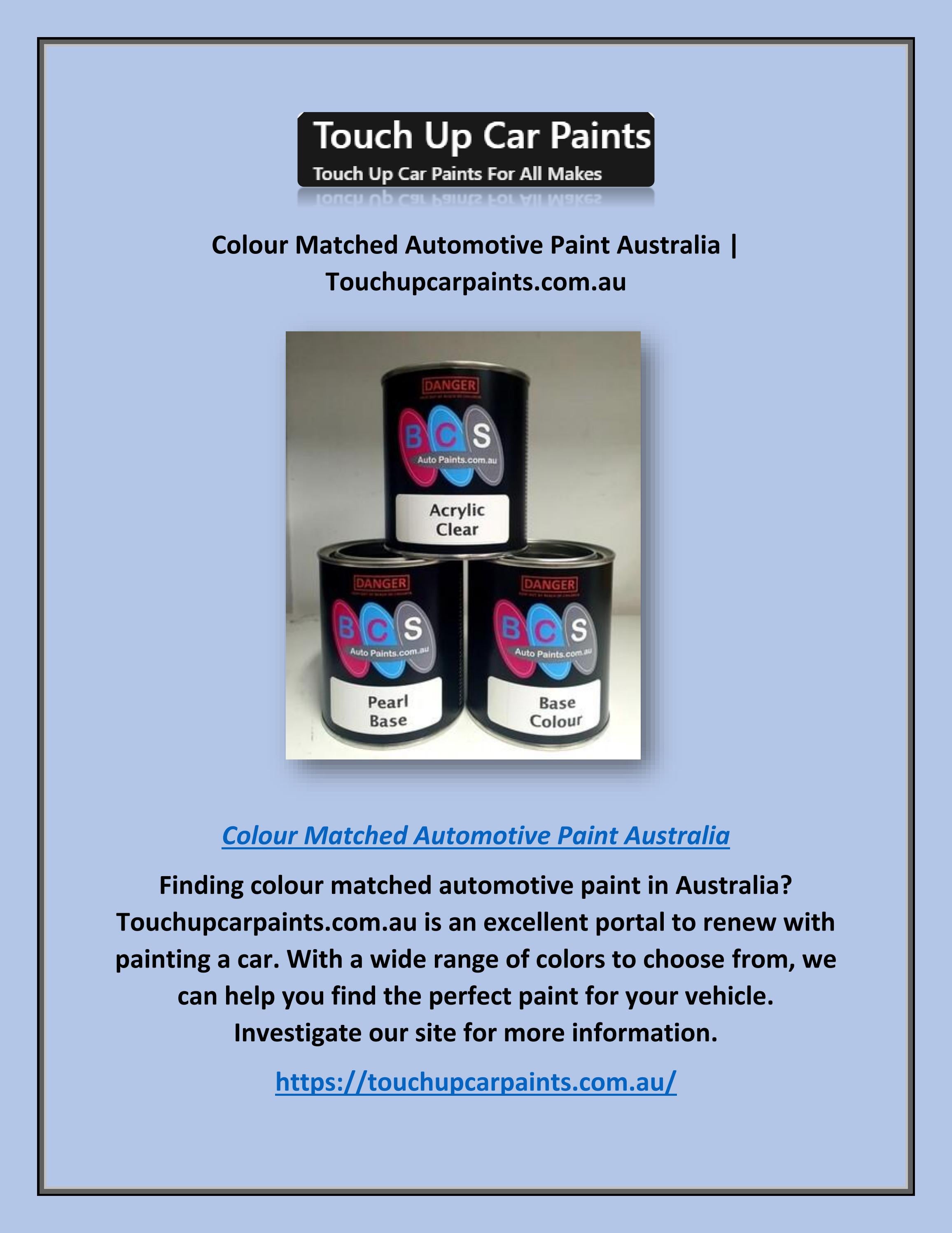 Colour Matched Automotive Paint Australia by
