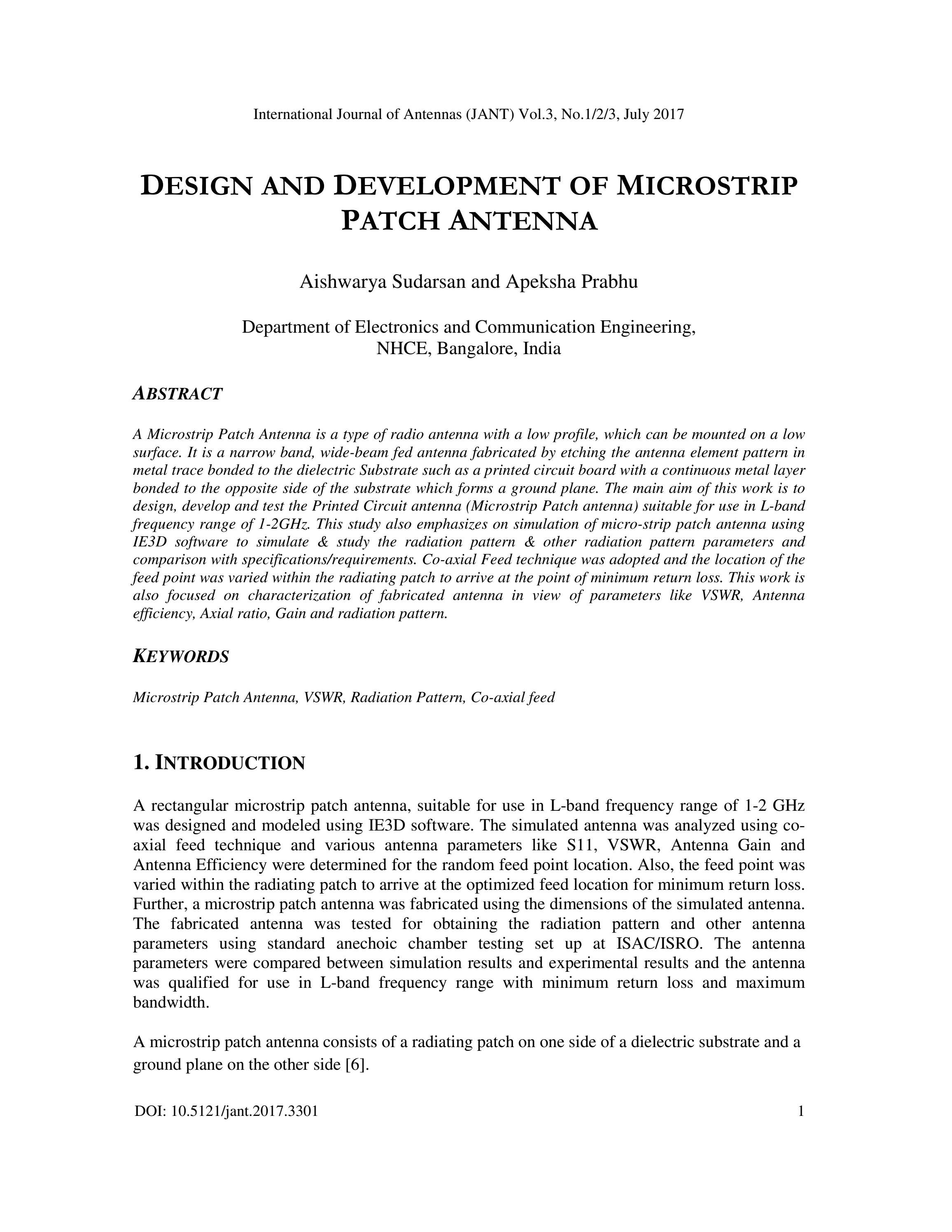 DESIGN AND DEVELOPMENT OF MICROSTRIP PATCH ANTENNA by JANT Journal - Issuu