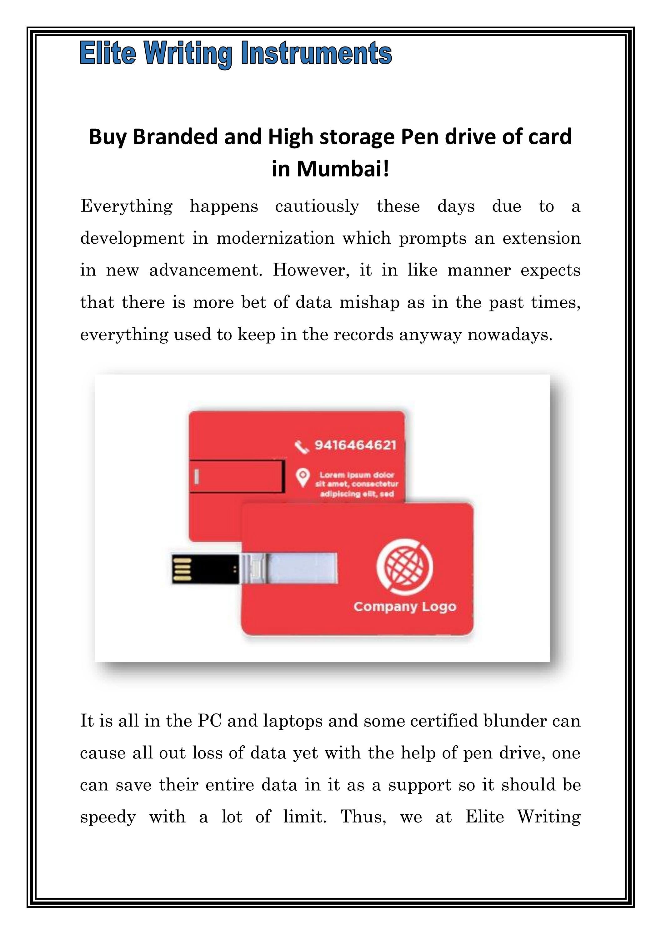 Buy Branded and High storage Pen drive of card in Mumbai by Elite