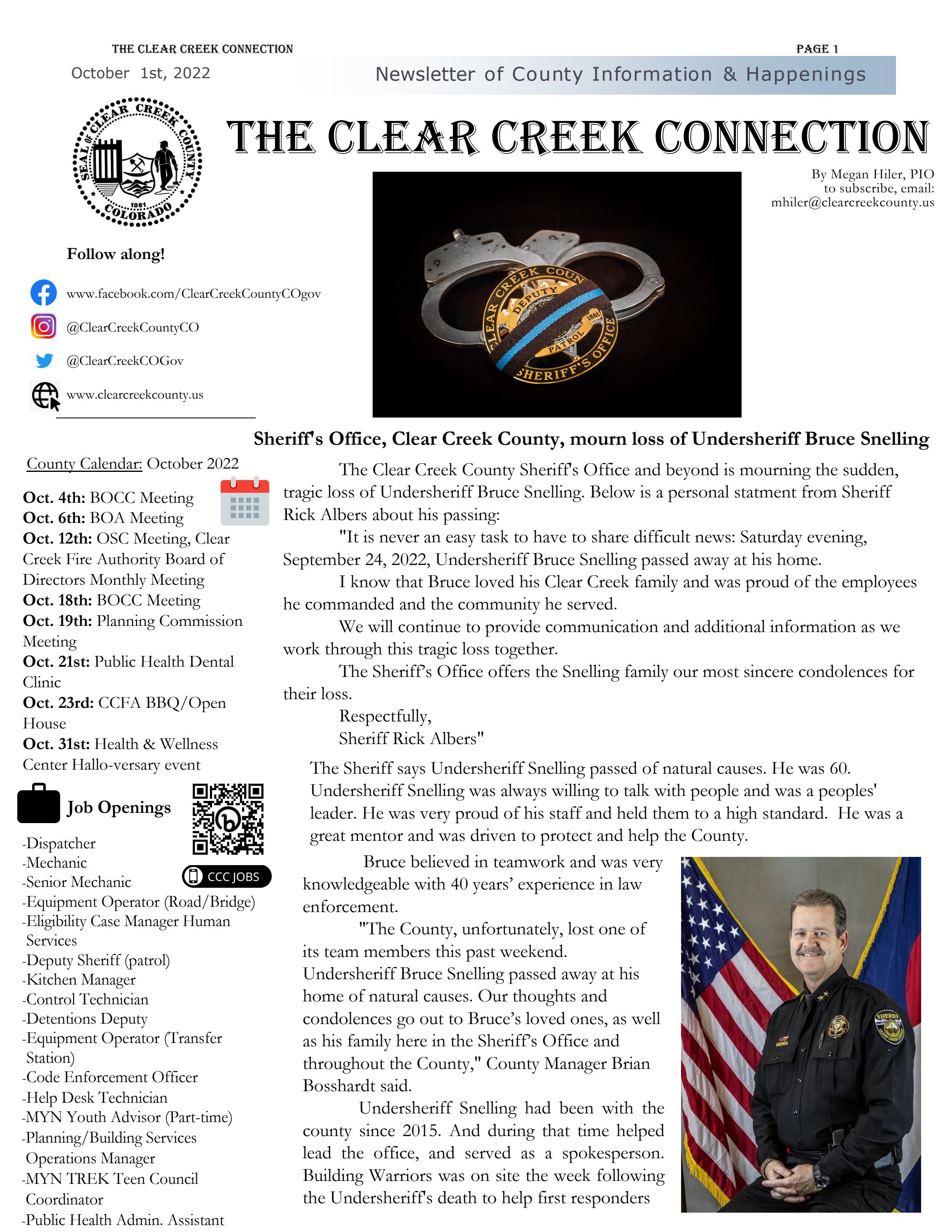 Clear Creek Connection: October 2022 by Megan Hiler, PIO - Issuu