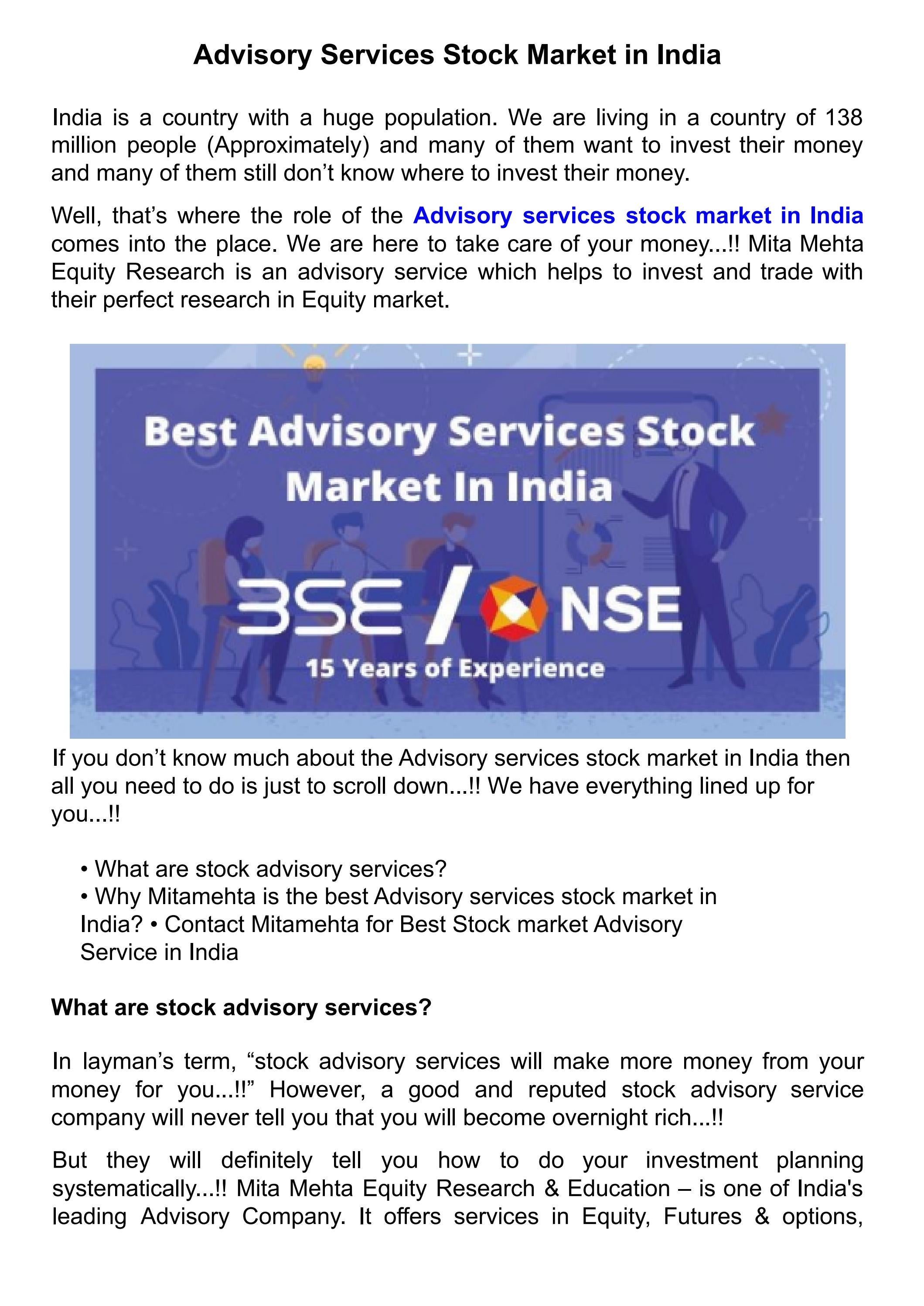 financial advisory services for stock market in India by mitamehta Issuu