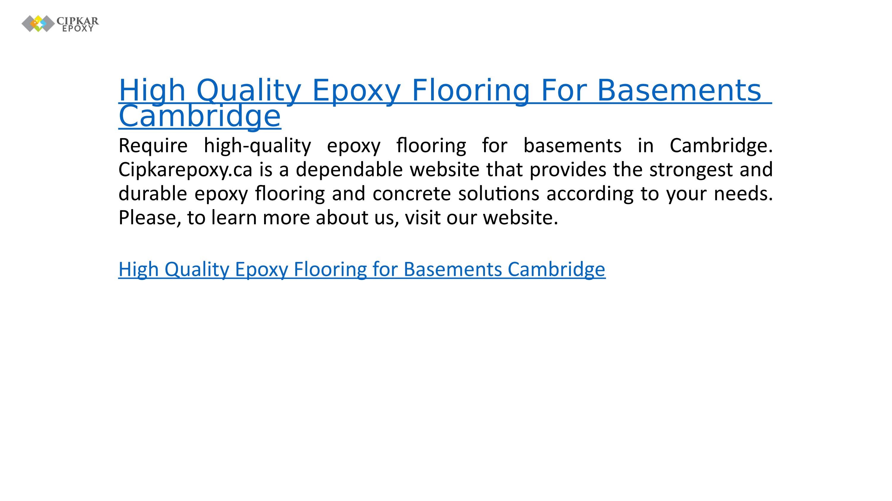 High Quality Epoxy Flooring For Basements Cambridge cipkarepoxy.ca by