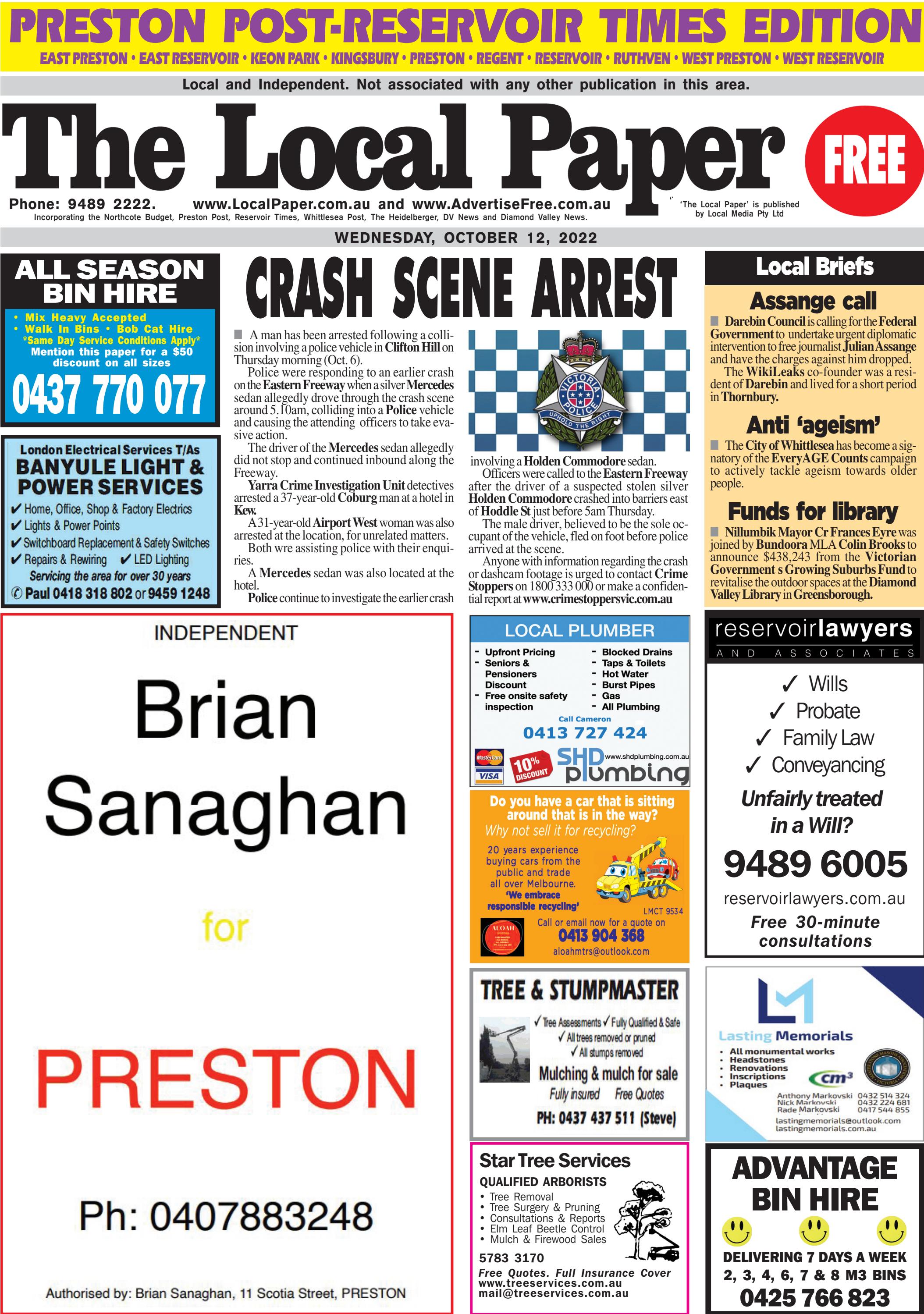 The Local Paper. Preston PostReservoir Times Edition. Wed., Oct. 12