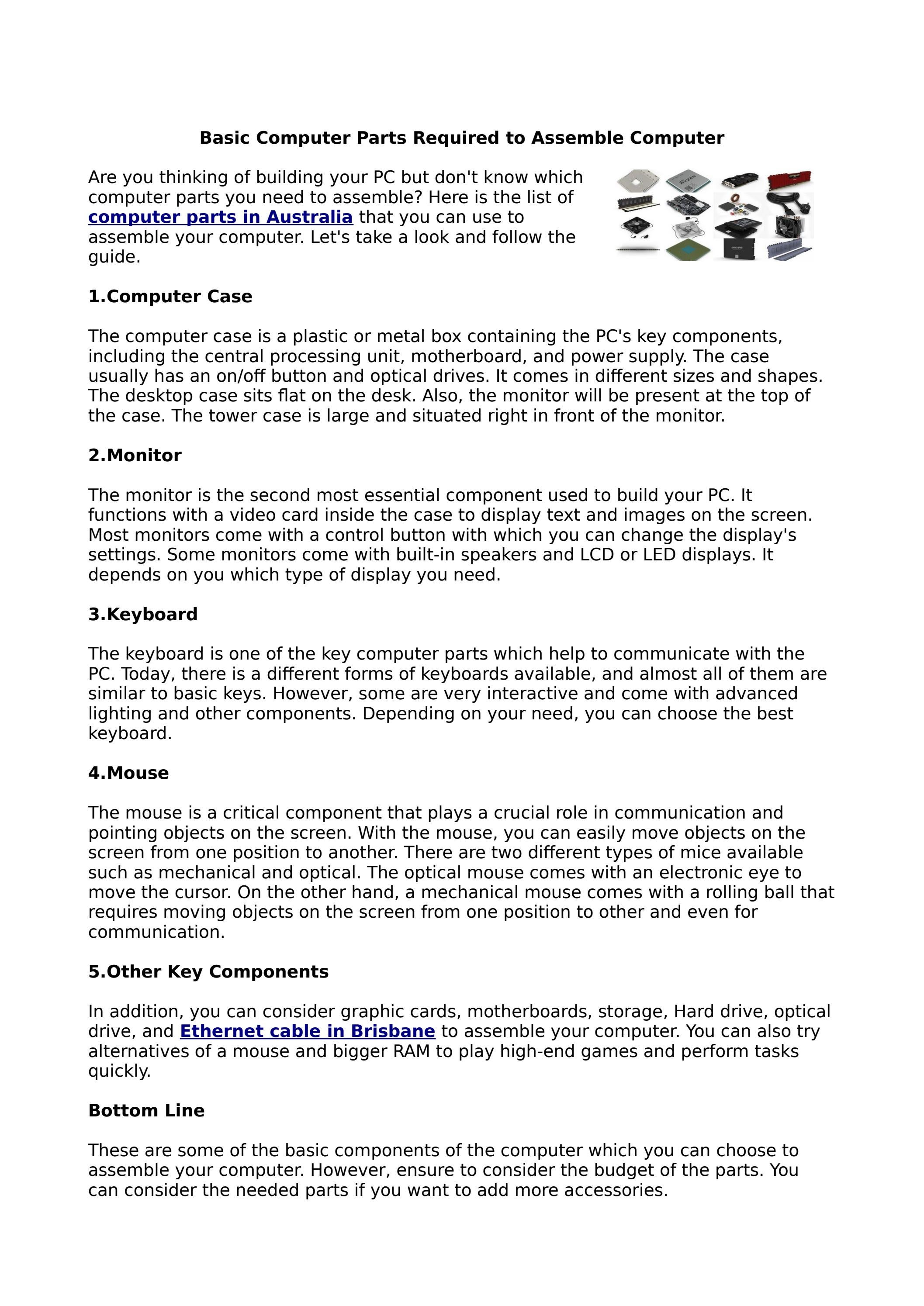 Basic Computer Parts Required to Assemble Computer by Computer Alliance