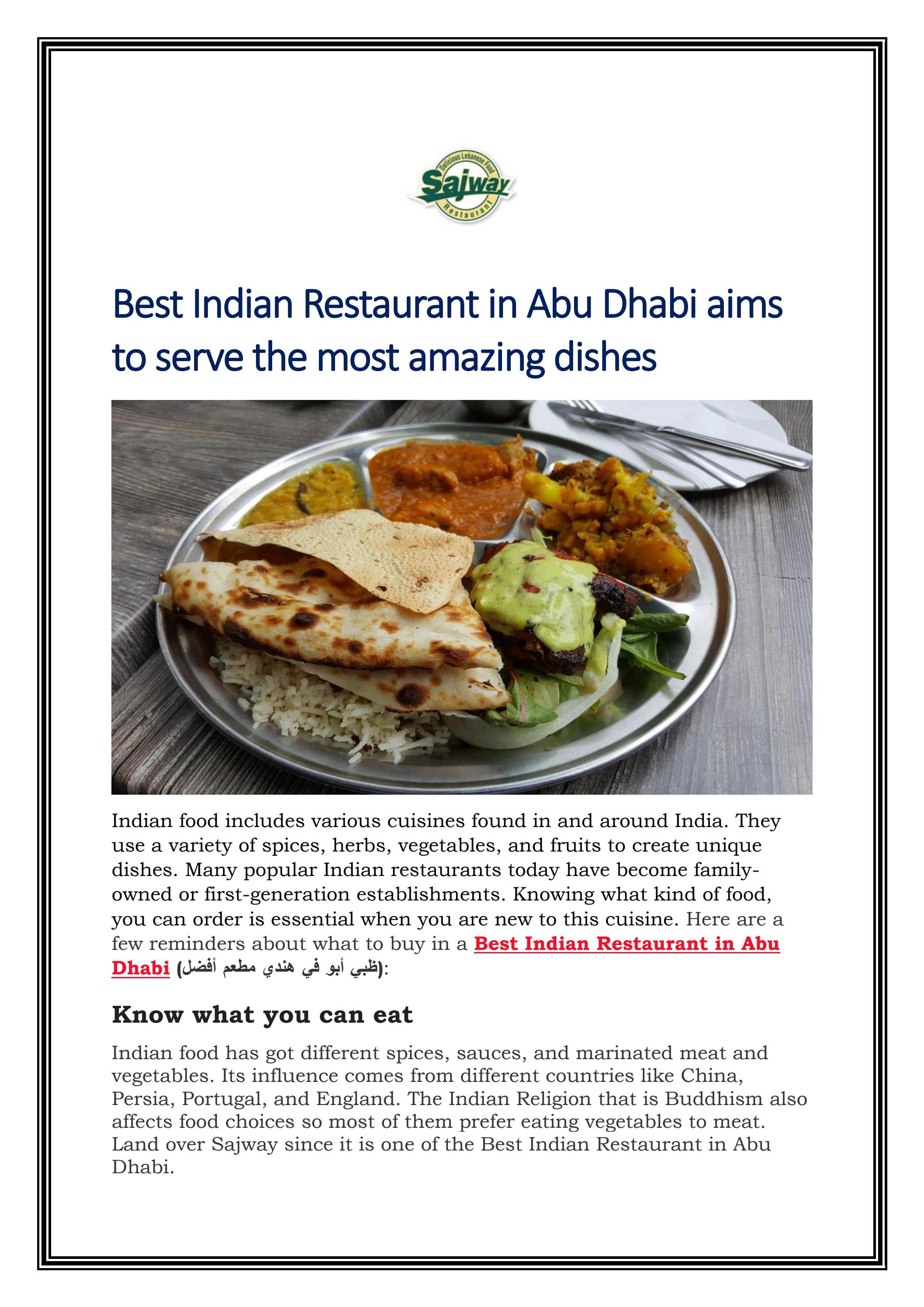 Best Indian Restaurant in Abu Dhabi aims to serve 