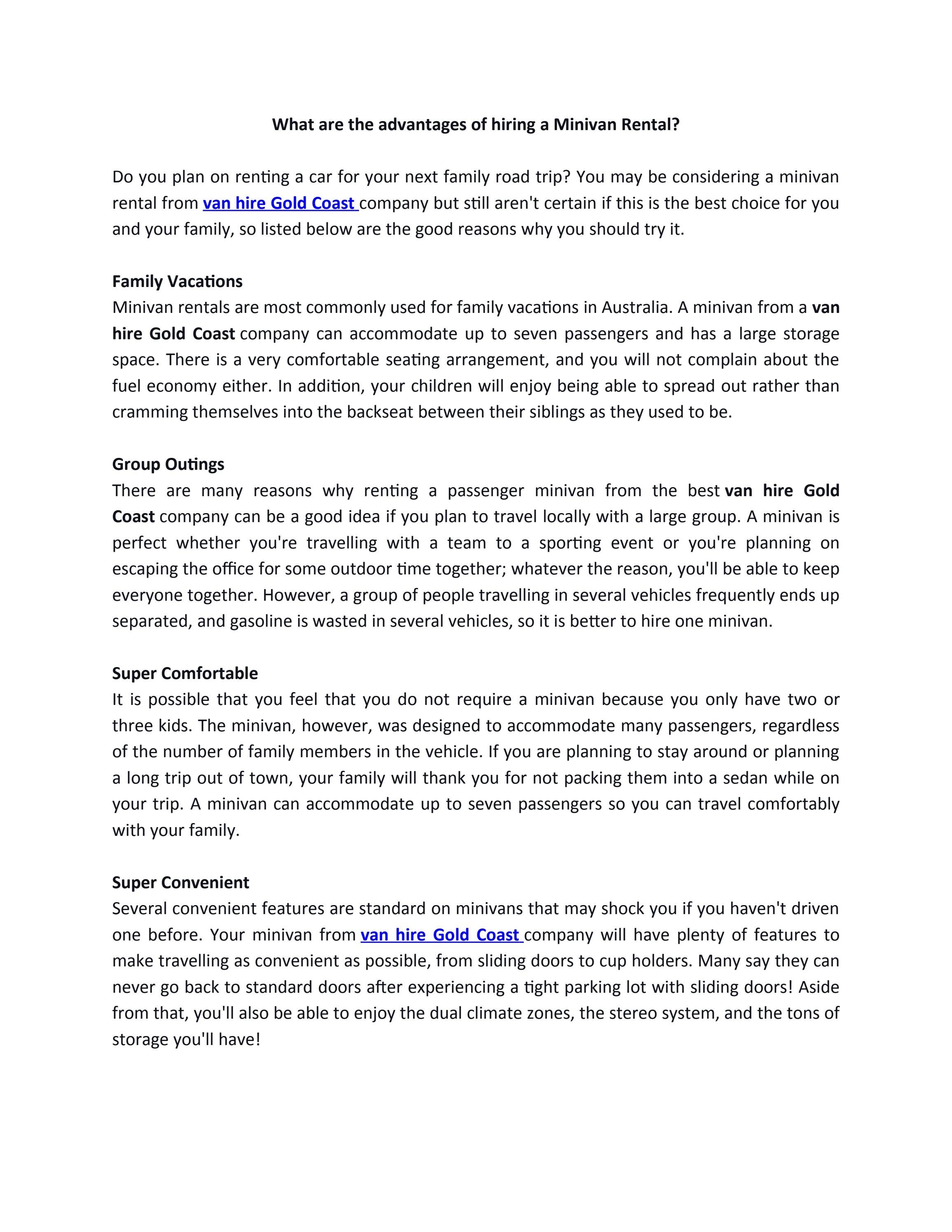 What are the advantages of hiring a Minivan Rental? by