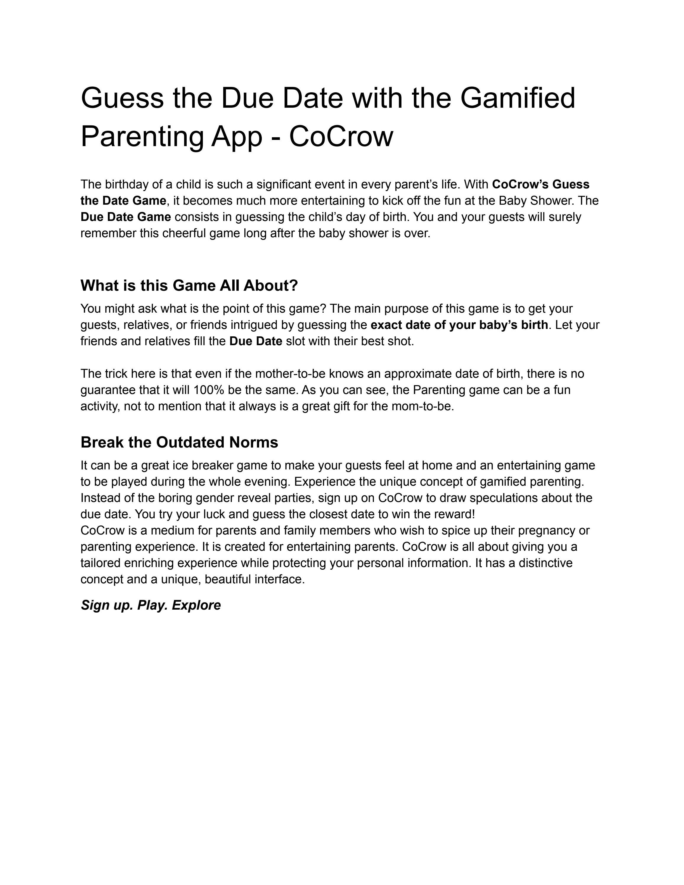 Guess The Due Date With The Gamified Parenting App CoCrow By Cocrow 