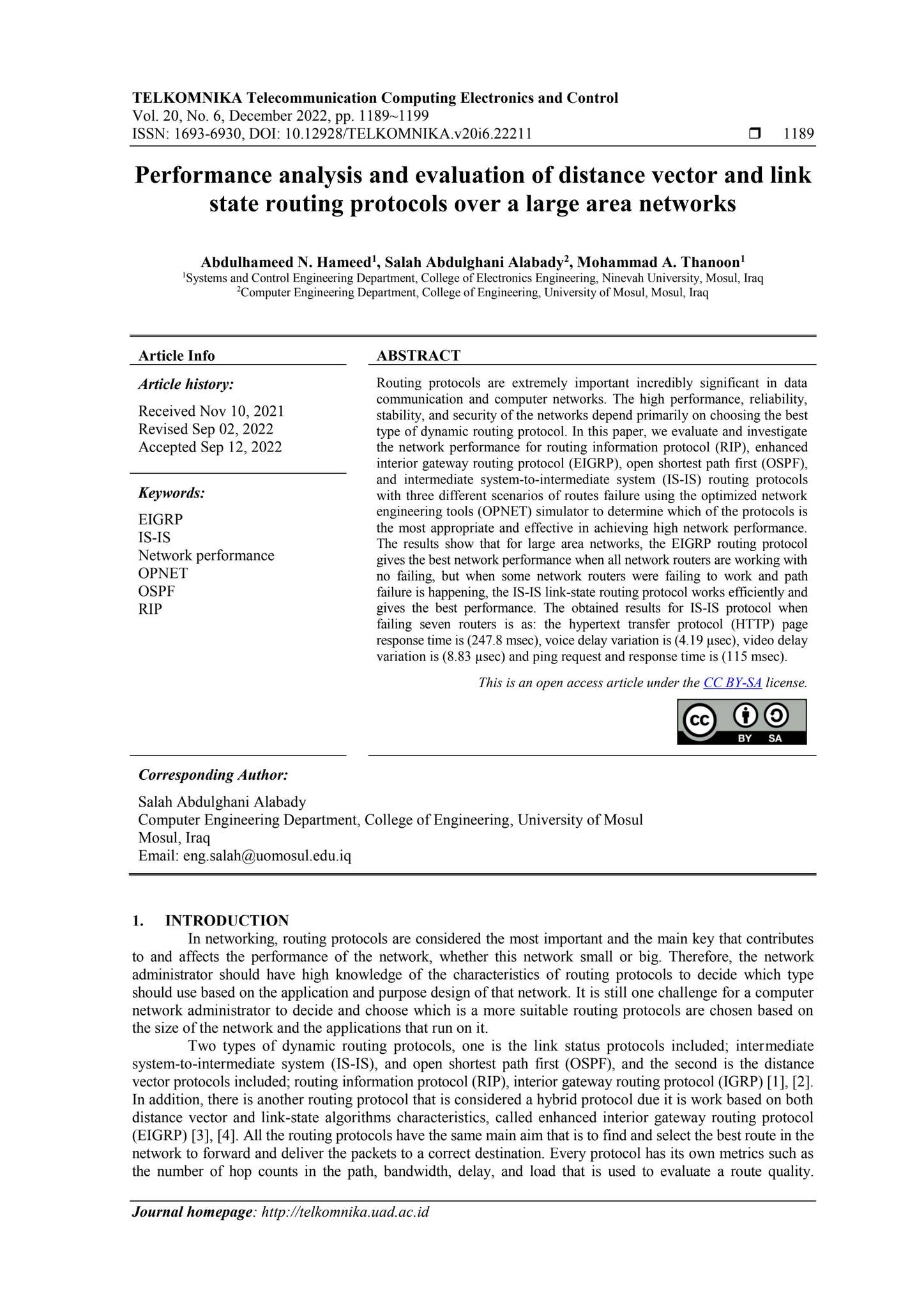 Performance analysis and evaluation of distance vector and link state ...