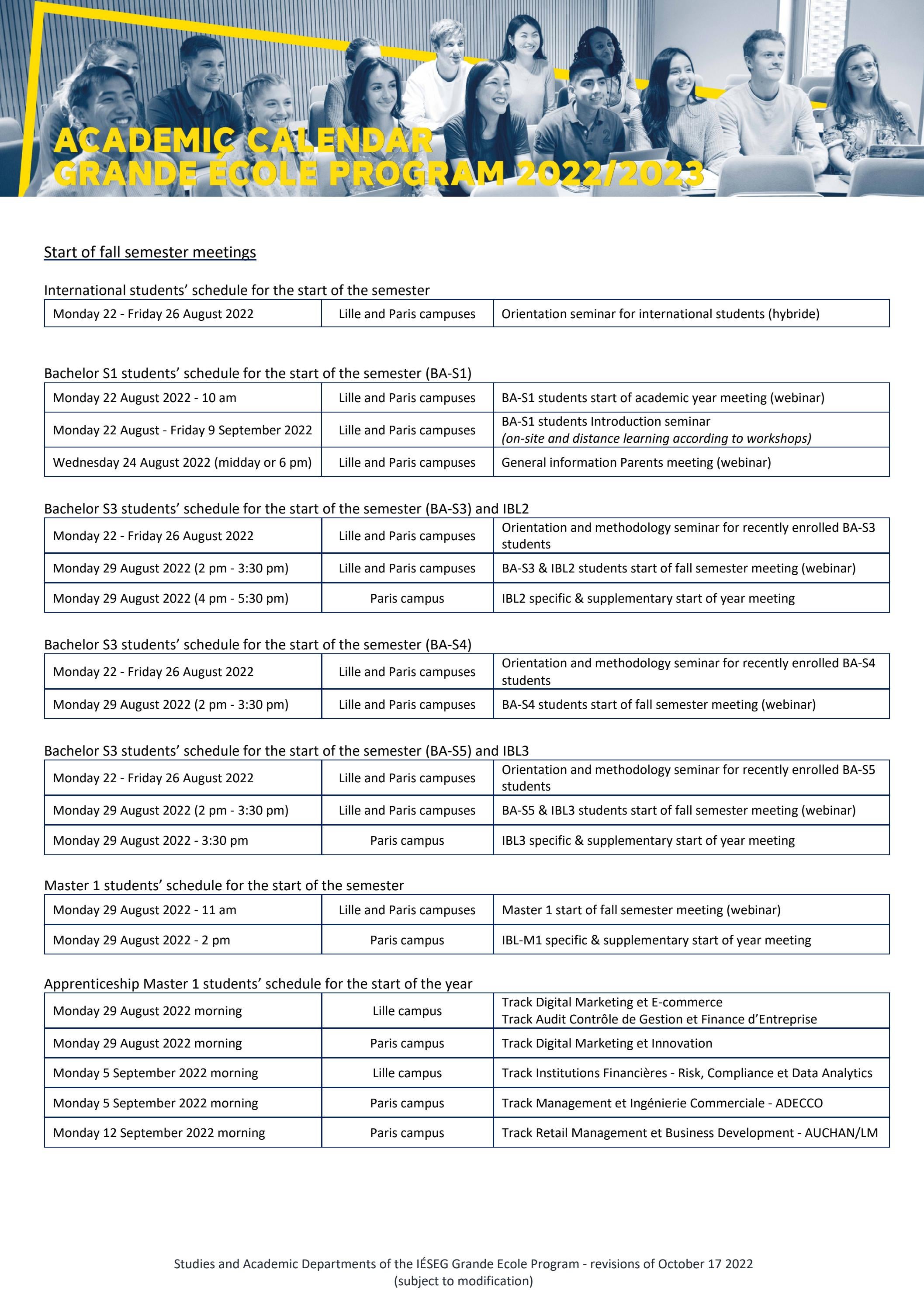 PGE Academic Calendar 2022/2023 by IÉSEG - Issuu