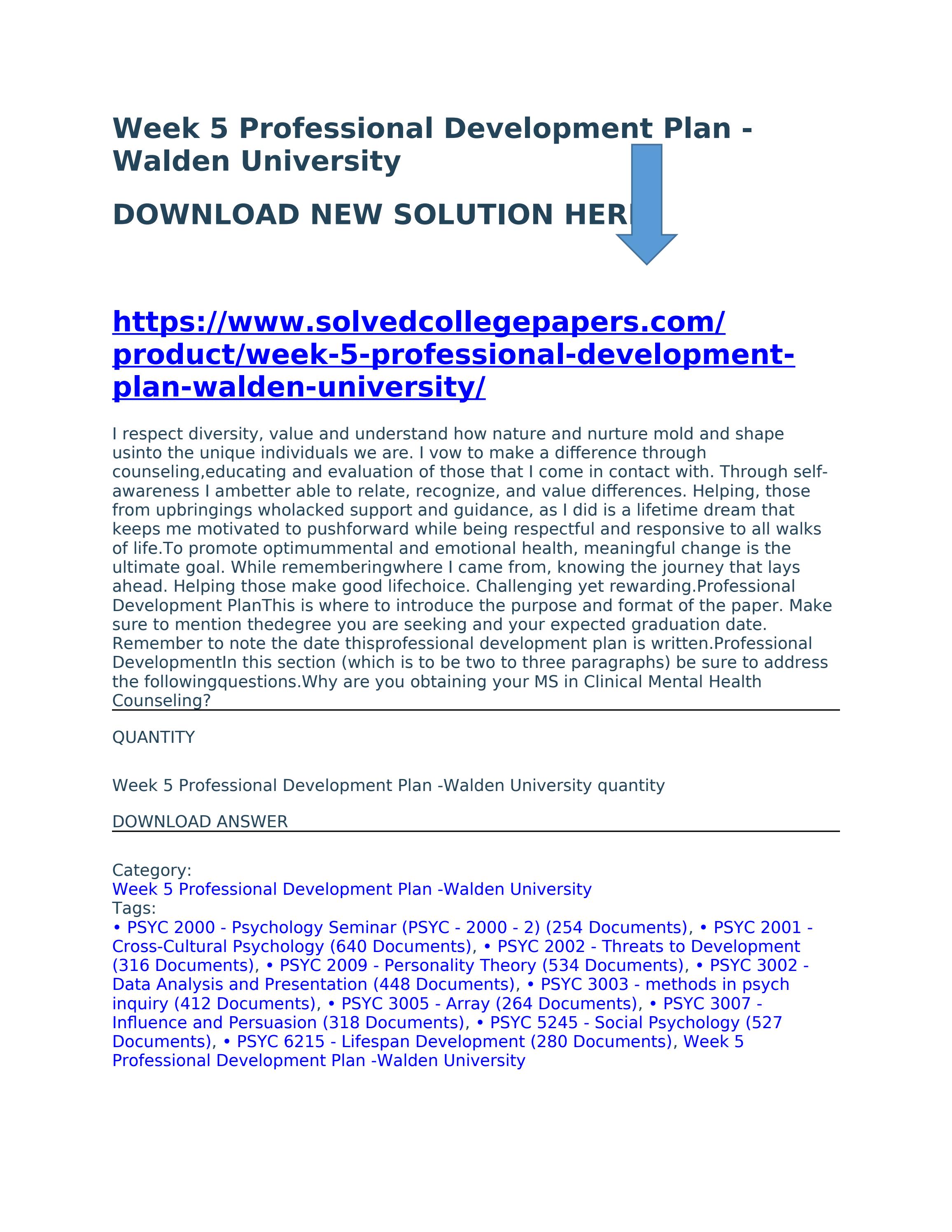 Week 5 Professional Development Plan Walden University by Noah James