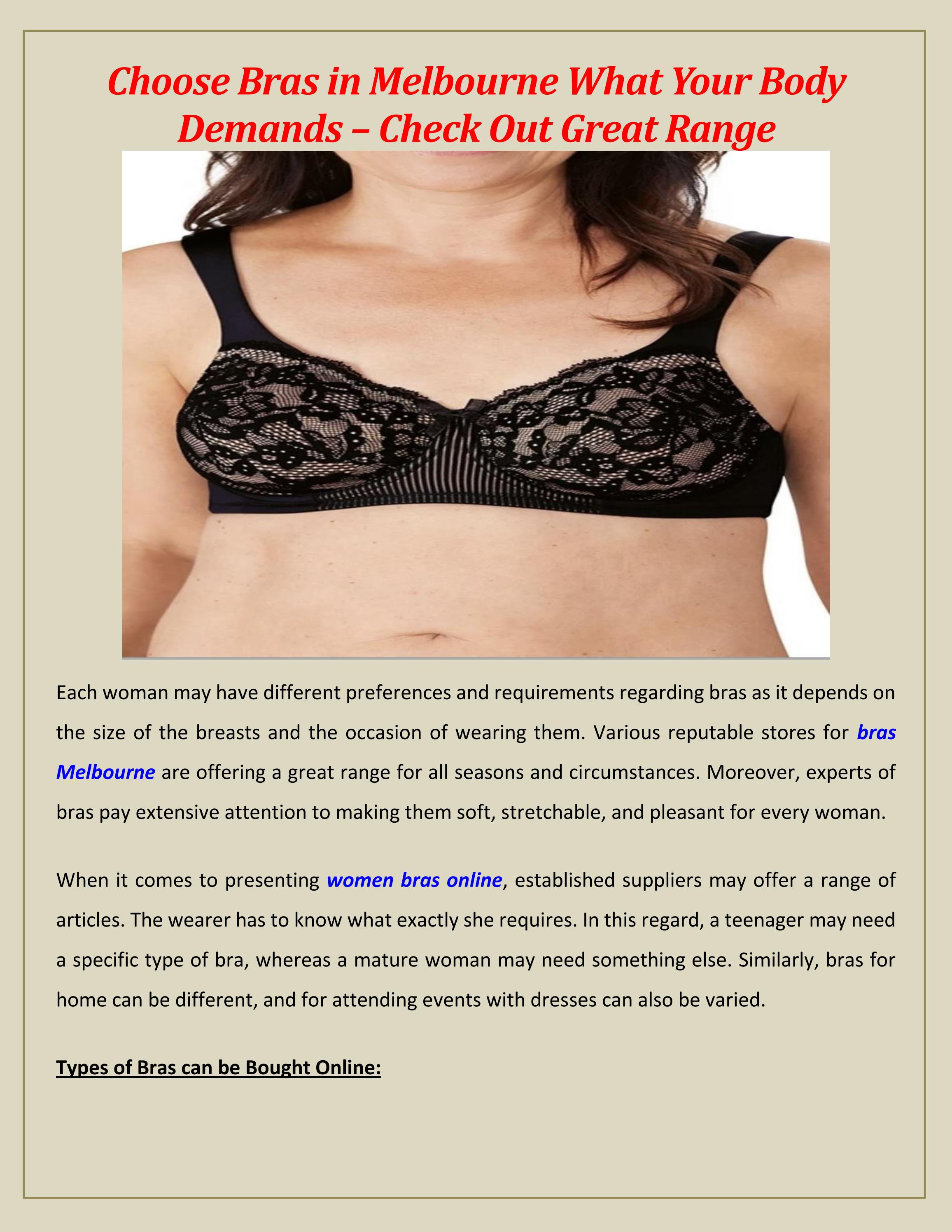Choose Bras in Melbourne What Your Body Demands Check Out Great Range