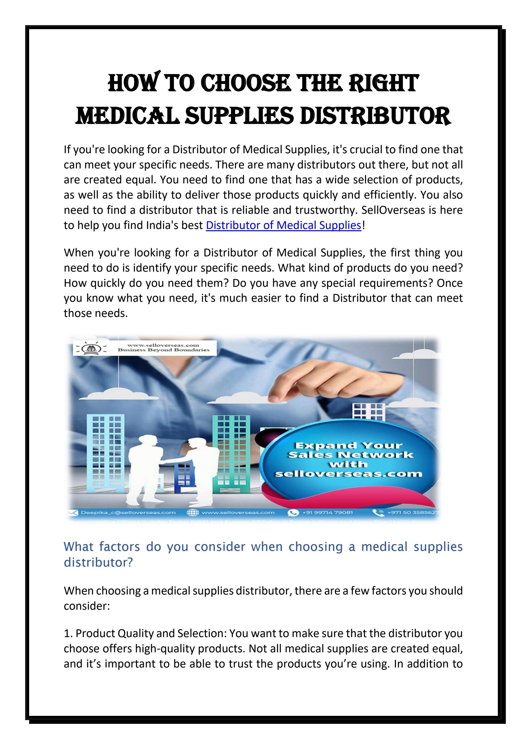 How to Choose the Right Medical Supplies Distributor by Sell Overseas