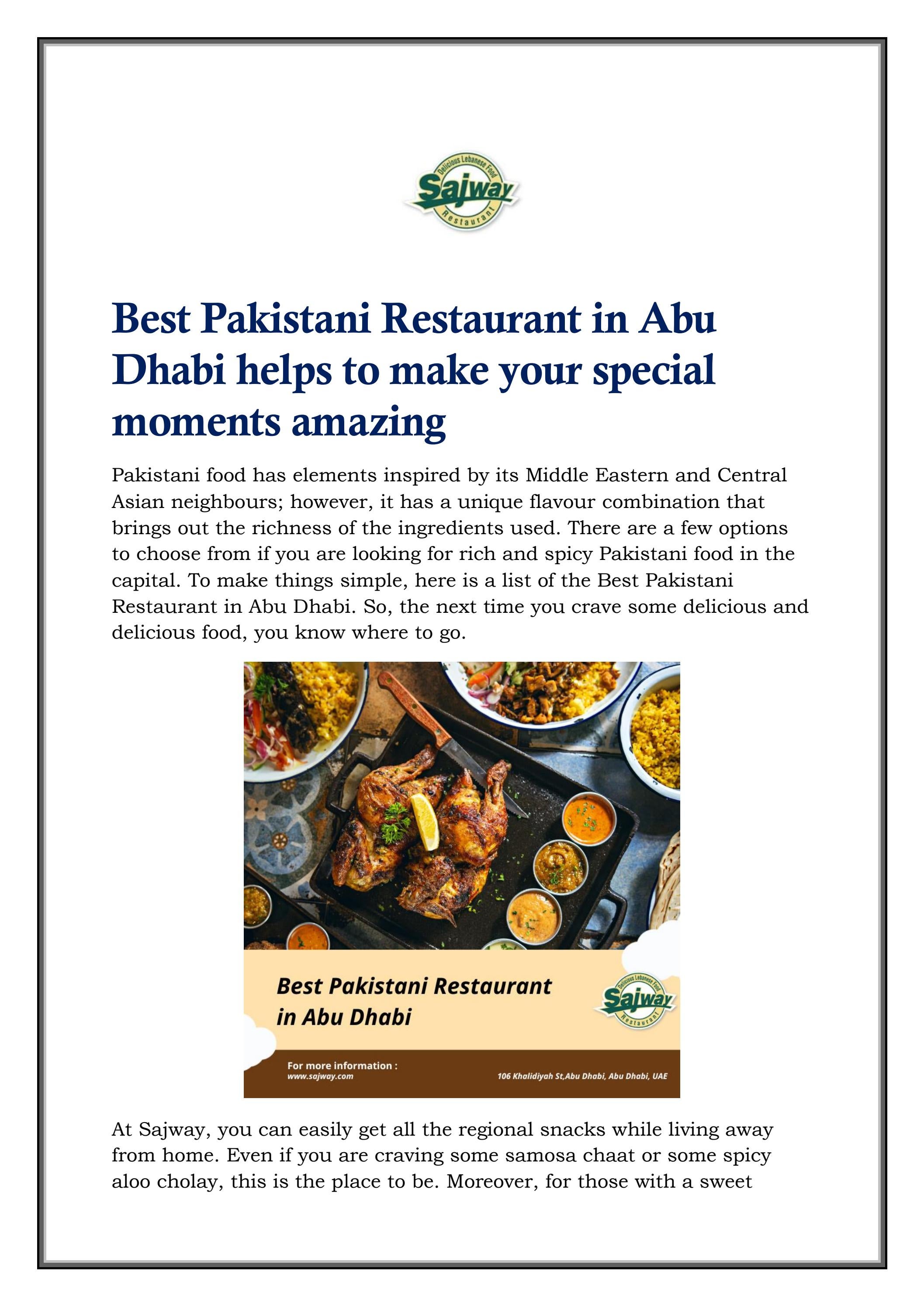 Best Pakistani Restaurant in Abu Dhabi helps to ma