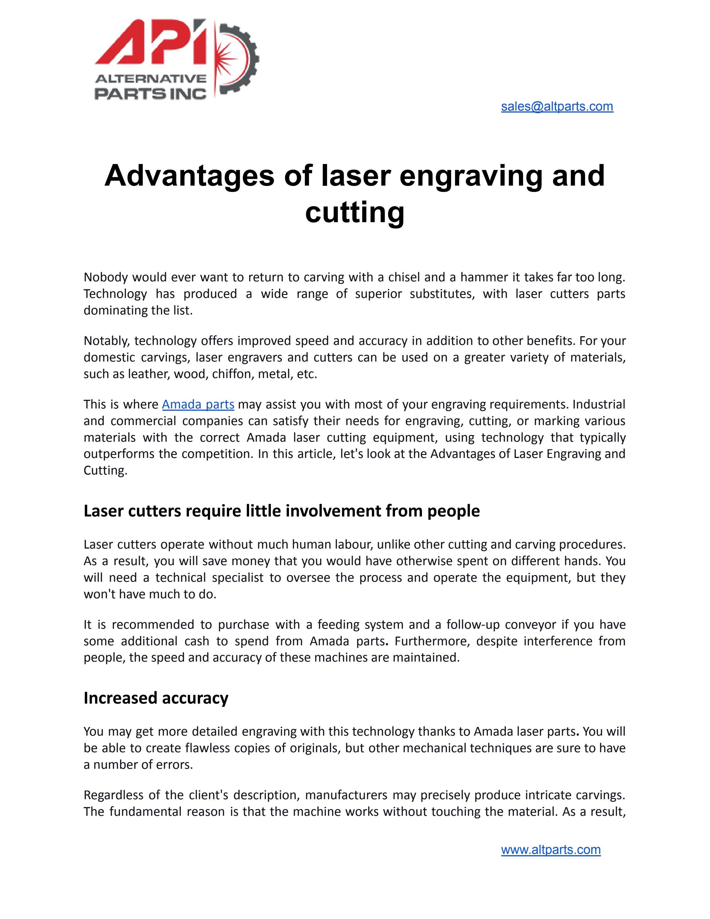 Advantages of laser engraving and cutting by Alternative Parts Inc. Issuu