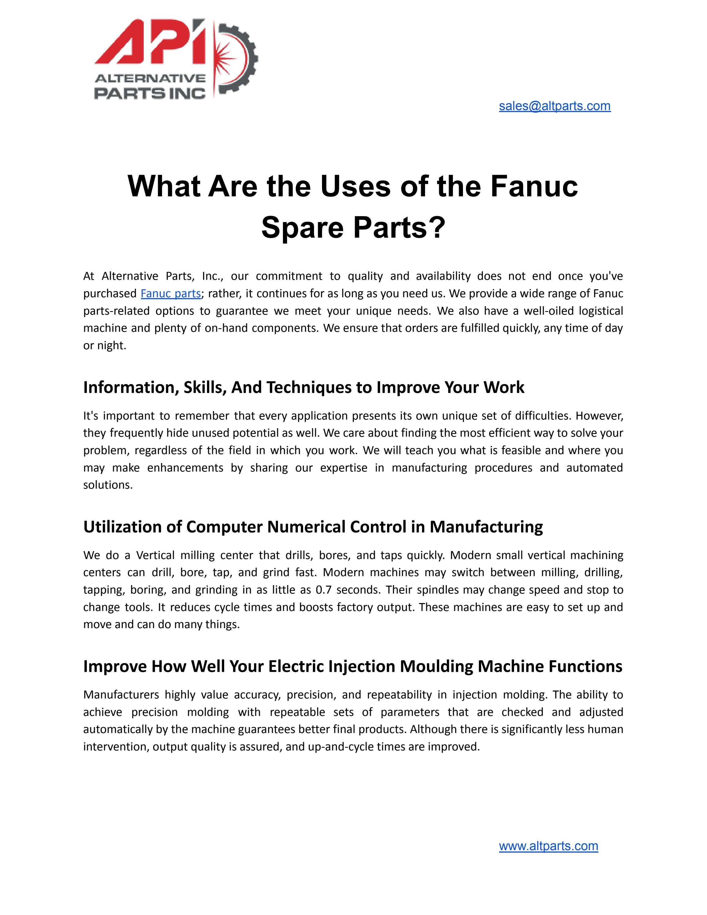 What Are the Uses of the Fanuc Spare Parts? by Alternative Parts Inc