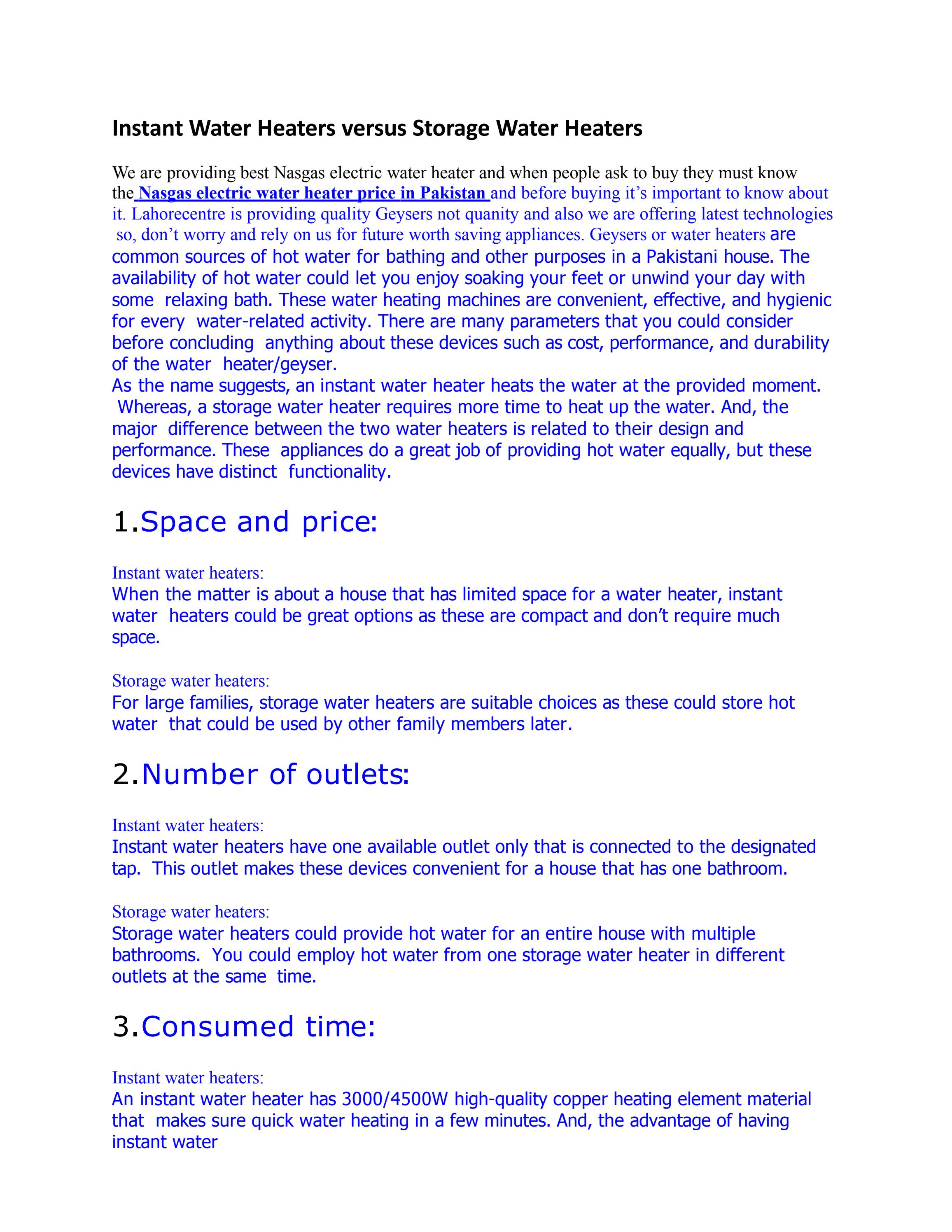 Instant Water Heaters versus Storage Water Heaters by