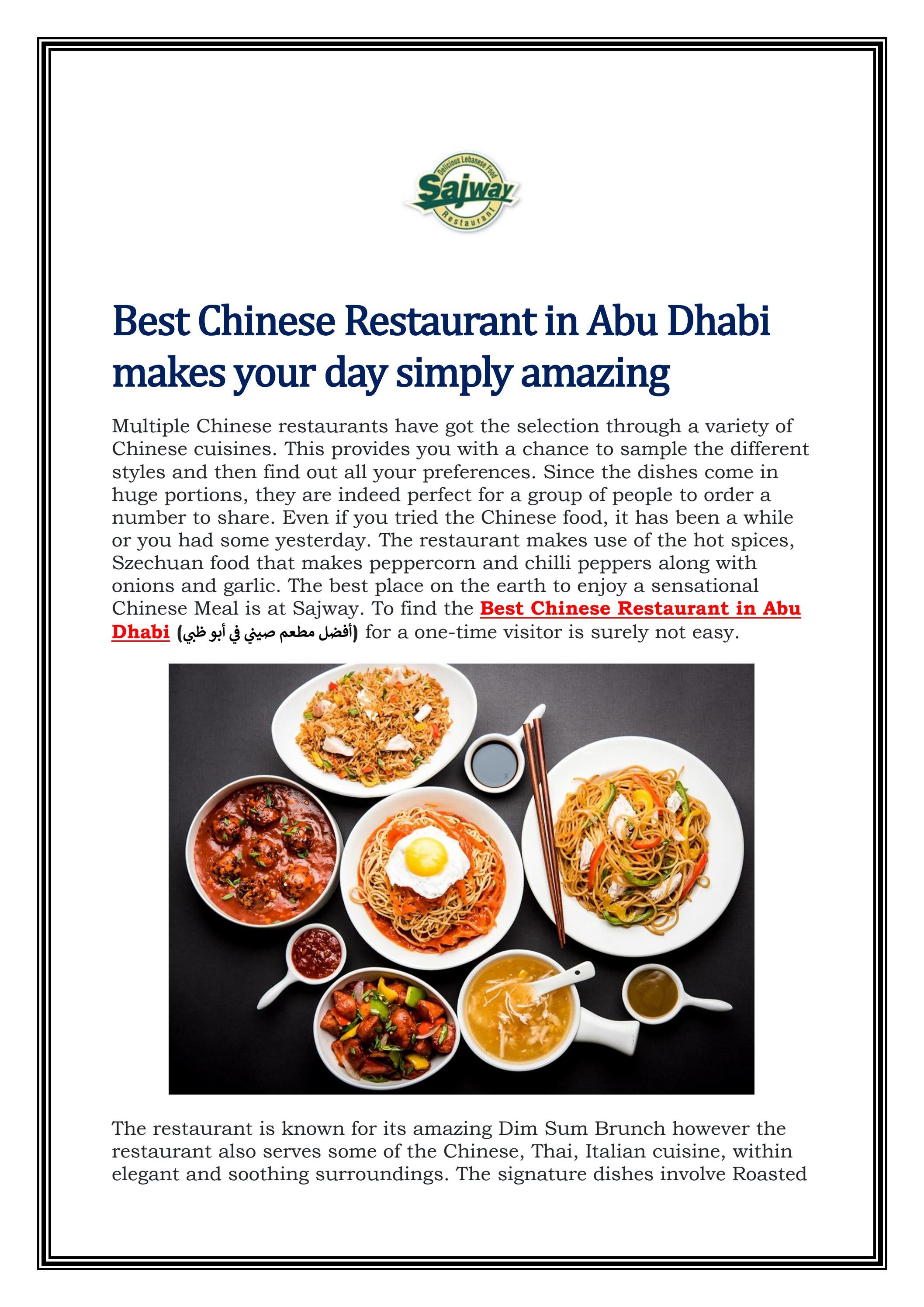 Best Chinese Restaurant in Abu Dhabi makes your da