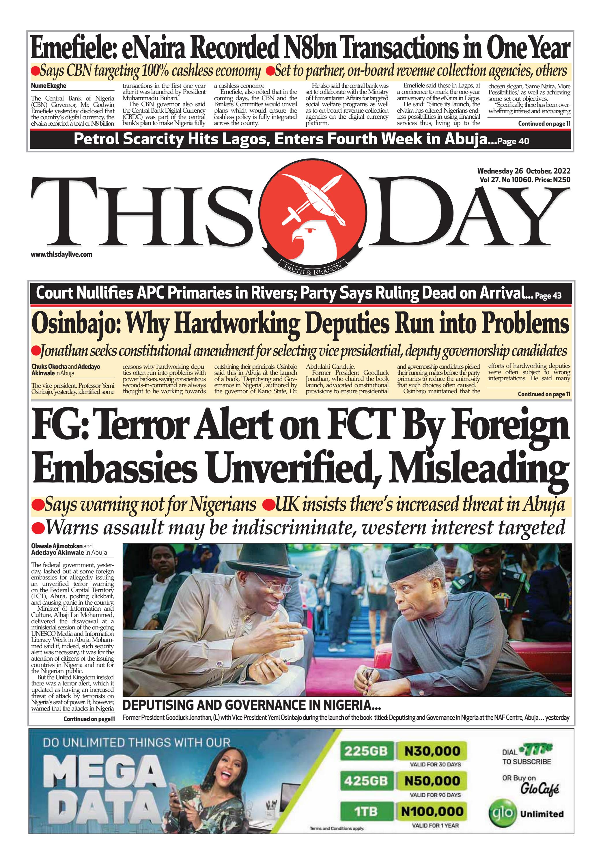 WEDNESDAY 26TH OCTOBER 2022 By THISDAY Newspapers Ltd Issuu