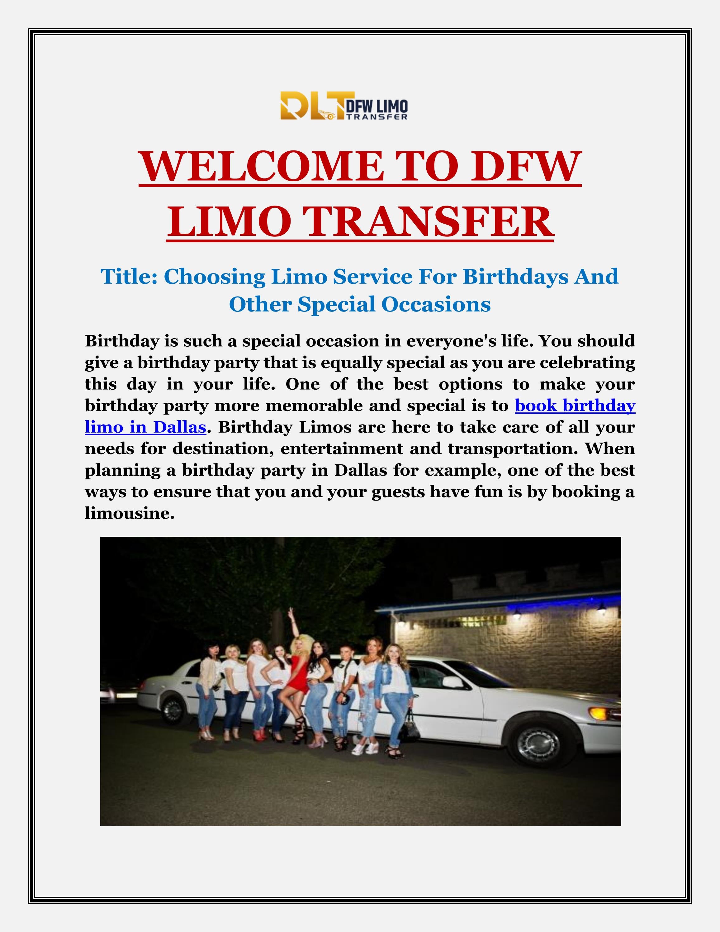 Choosing Limo Service For Birthdays And Other Special Occasions by DFW