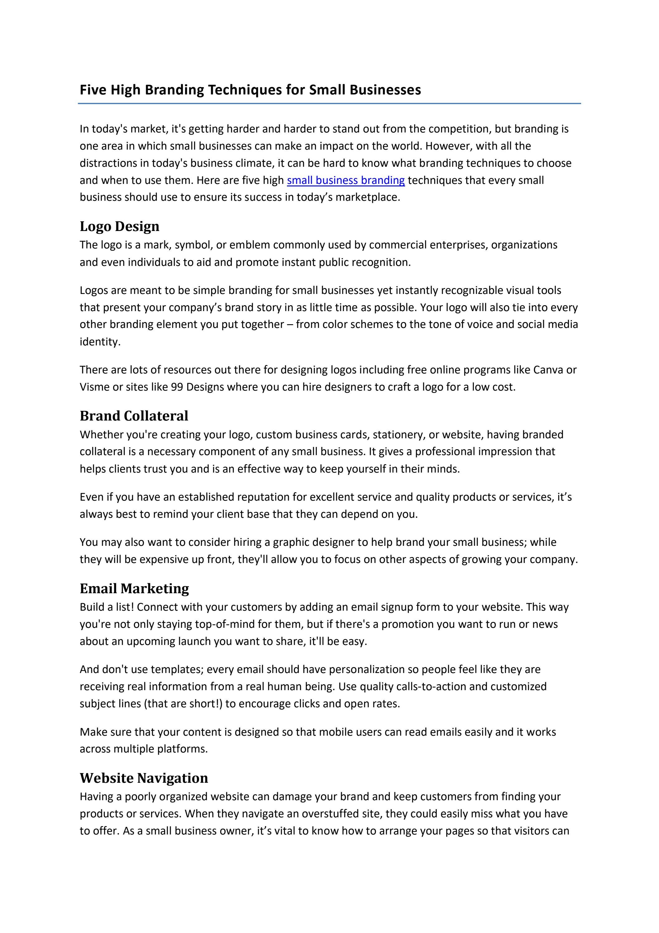 Five High Branding Techniques for Small Businesses by adam brown Issuu