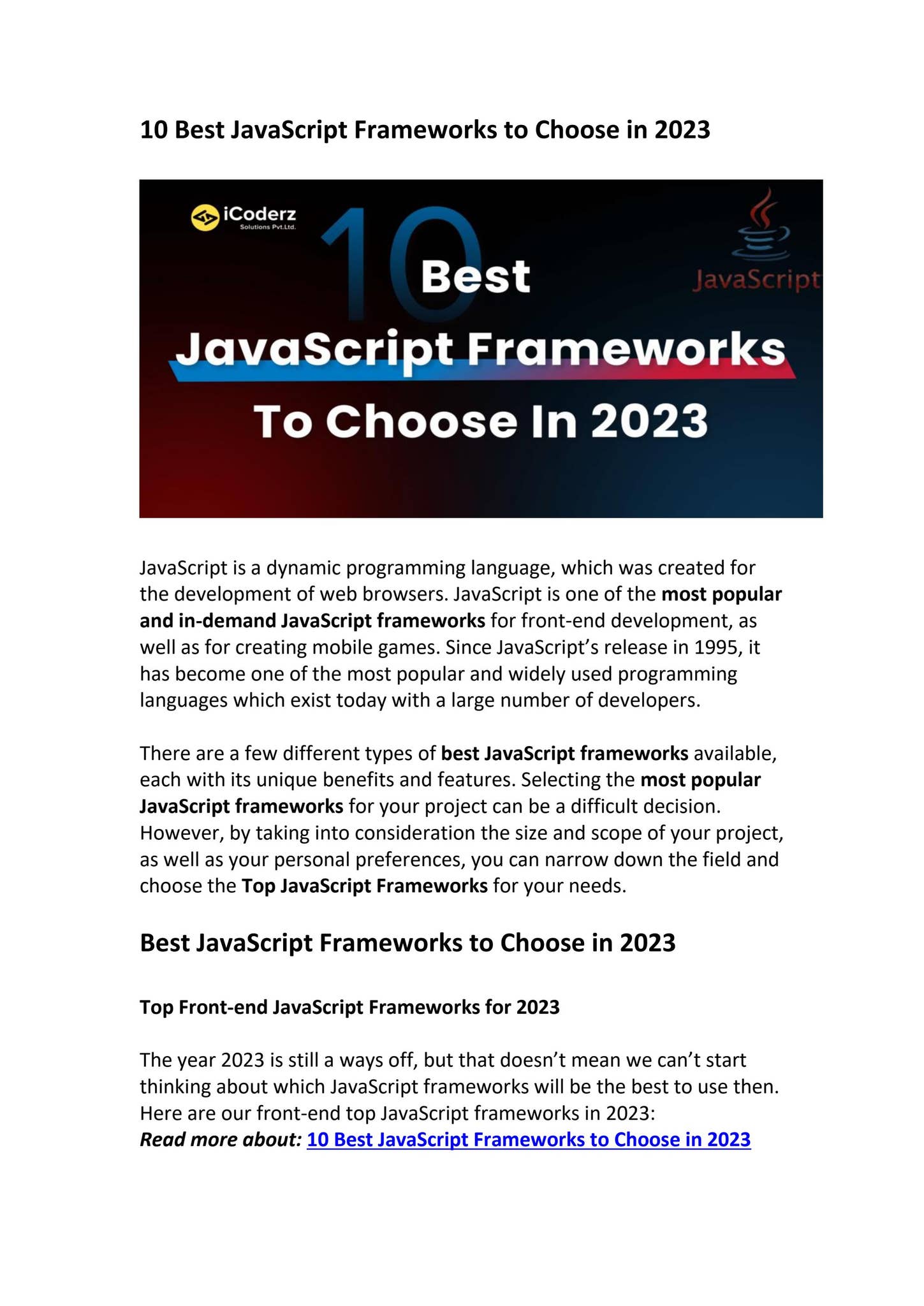 10 Best JavaScript Frameworks to Choose in 2023 by iCoderz Solutions ...