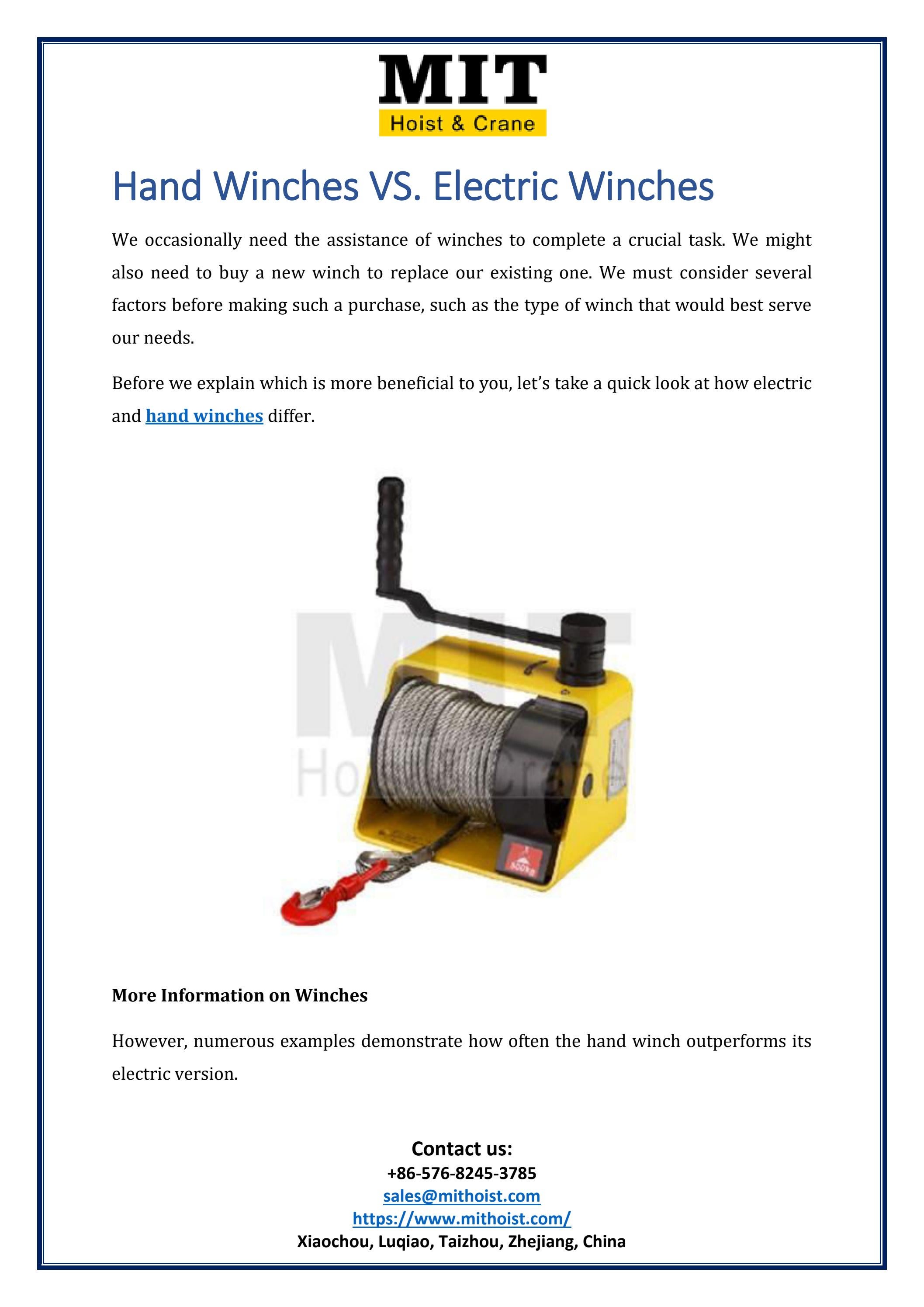 Hand Winches VS. Electric Winches by Taizhou Etalon Machinery Co. Ltd. Issuu