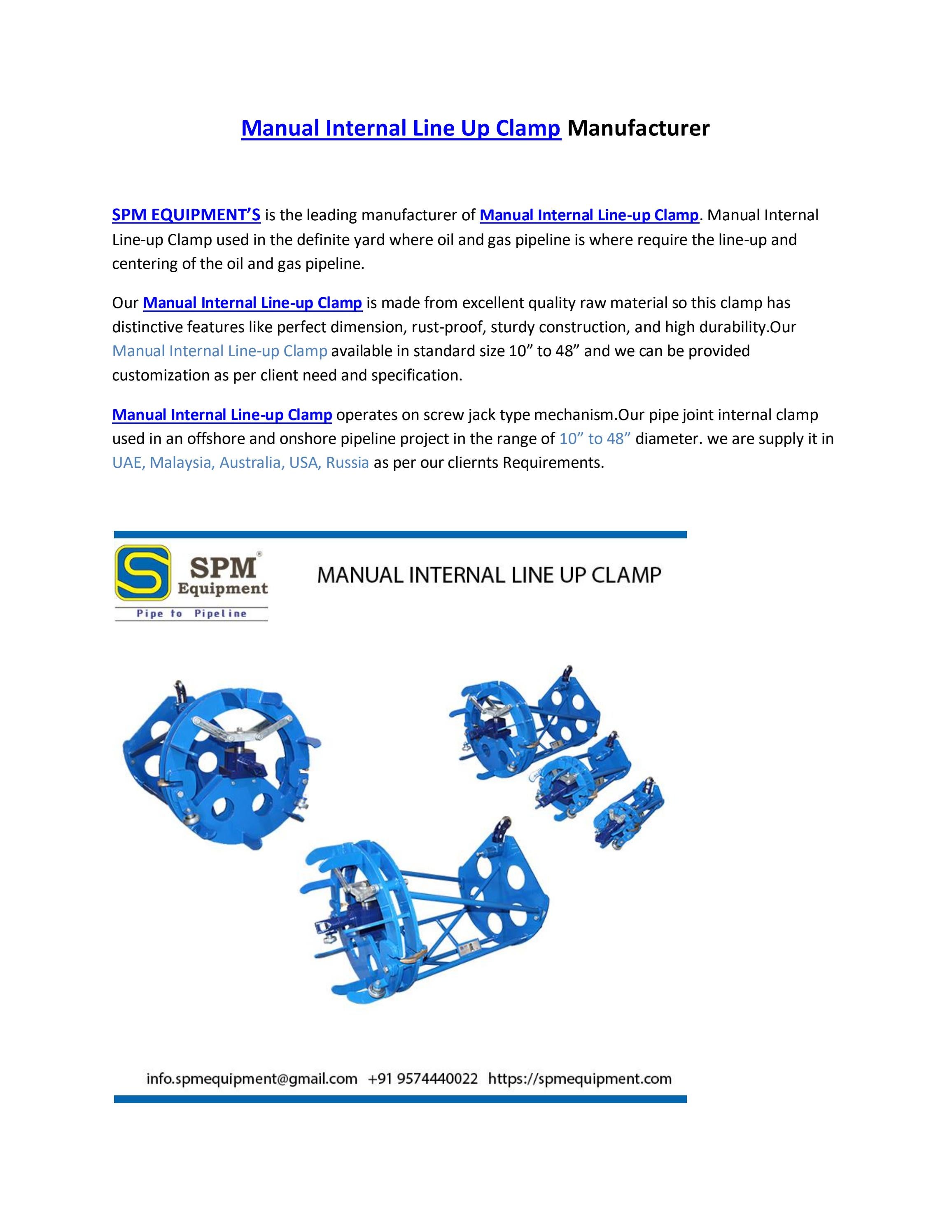 Manual Internal Line Up Clamp Manufacturer by spmequipment Issuu