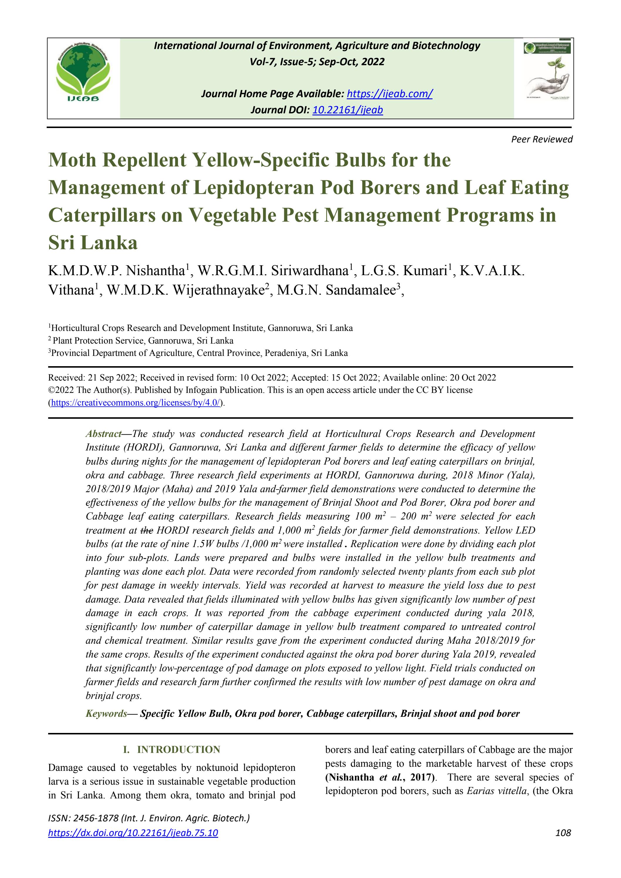 Moth Repellent YellowSpecific Bulbs for the Management of Lepidopteran