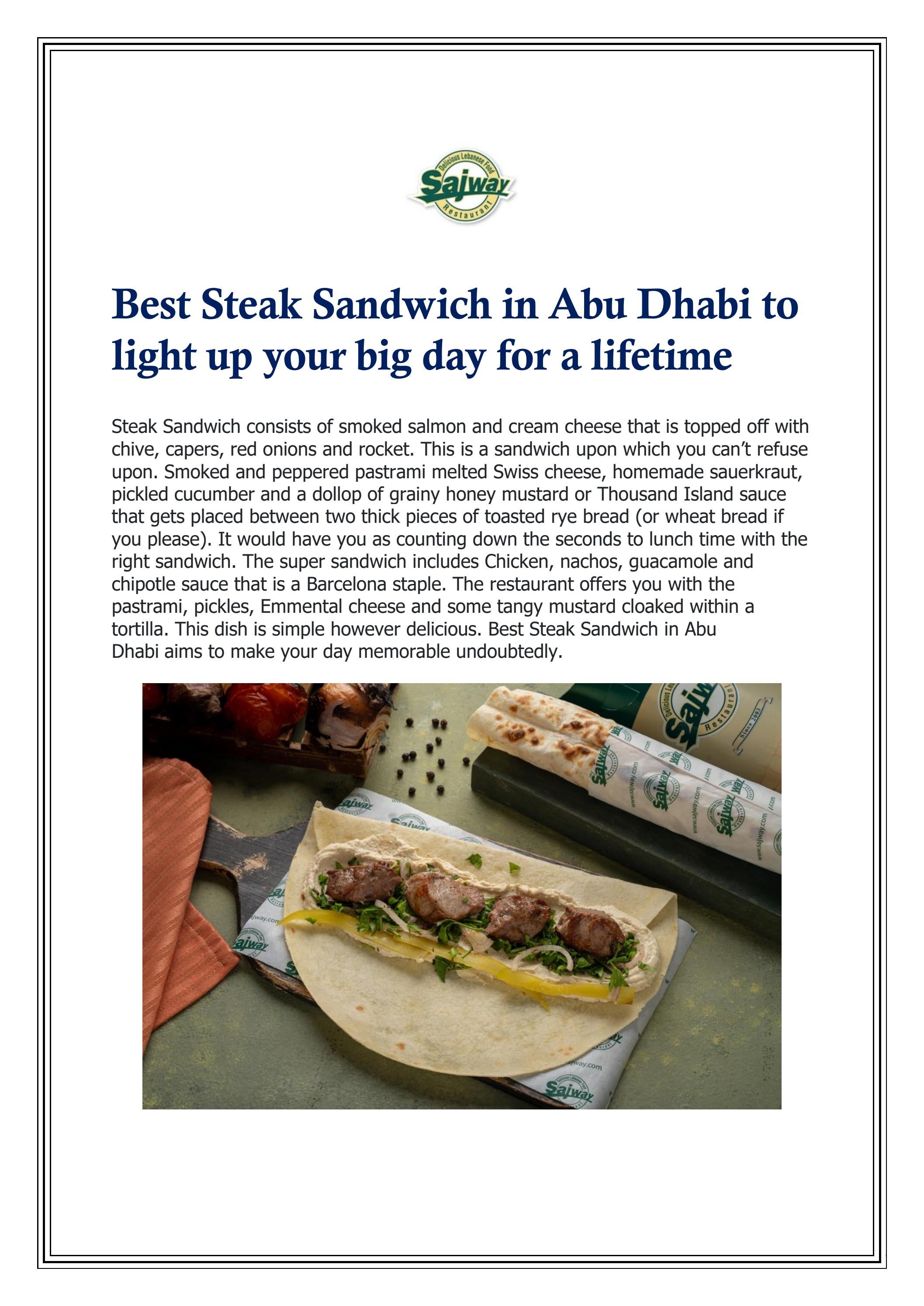 Best Steak Sandwich in Abu Dhabi to light up your 