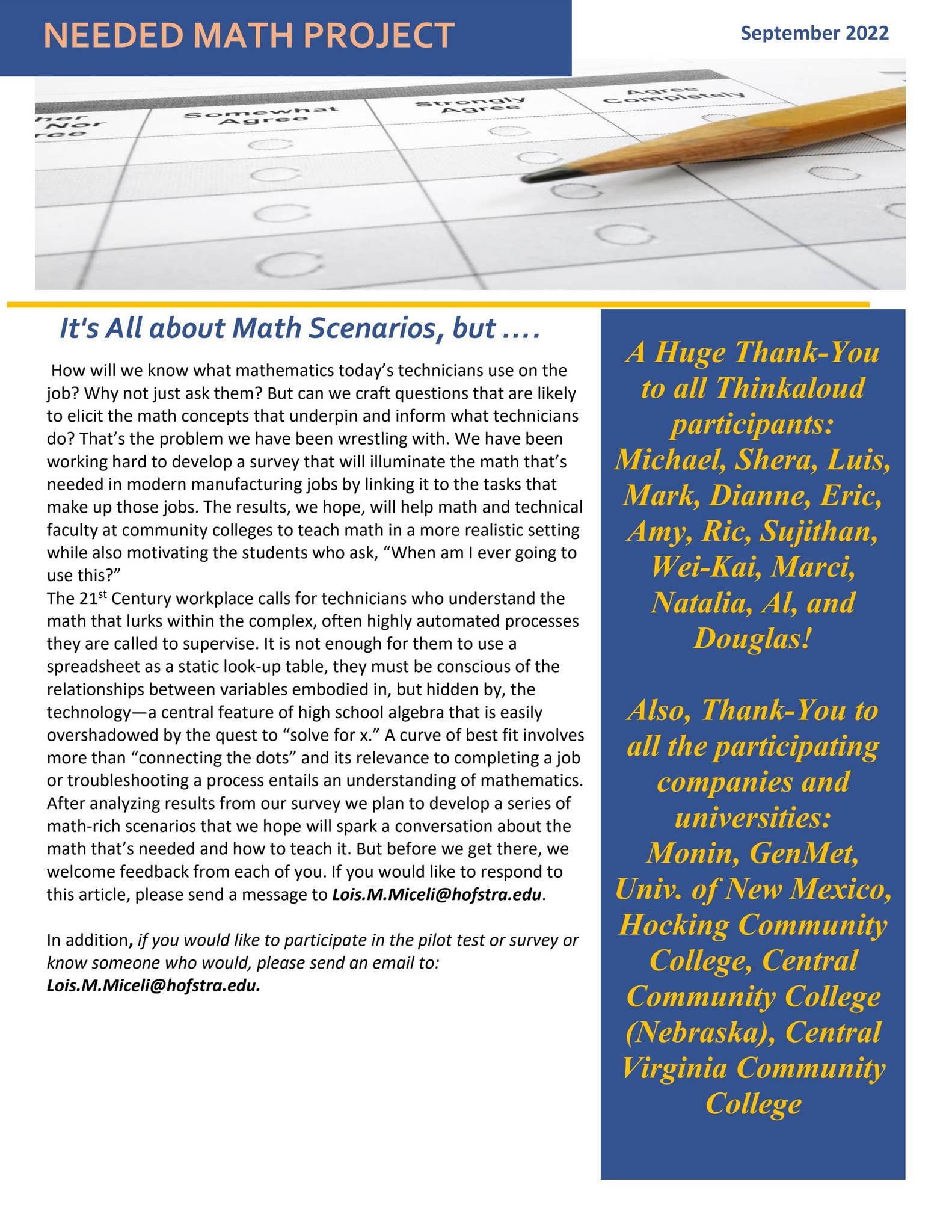 Needed Math Project: September 2022 Newsletter by Hofstra University ...