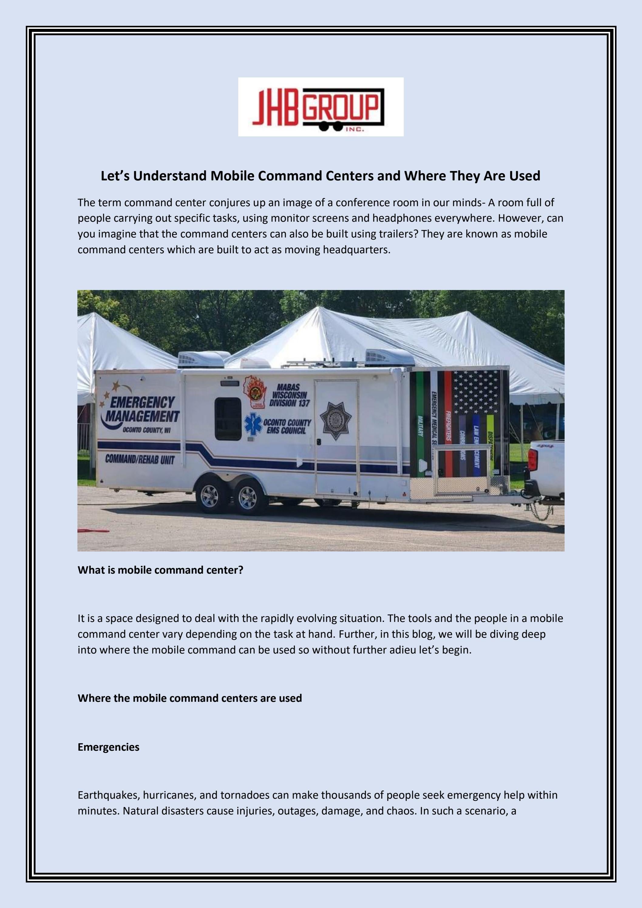 Let’s Understand Mobile Command Centers and Where They Are Used by JHB