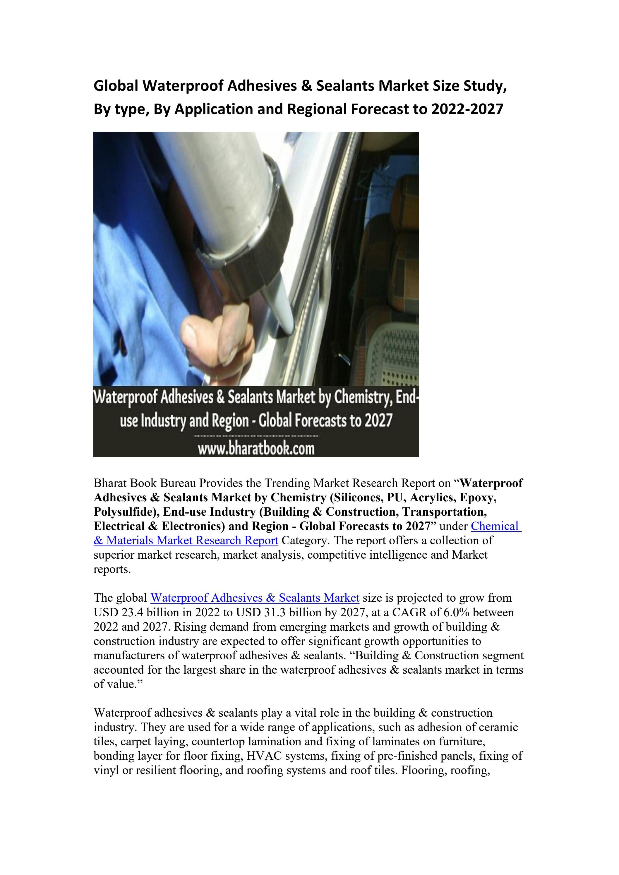 Global Waterproof Adhesives & Sealants Market Research Report 20222027