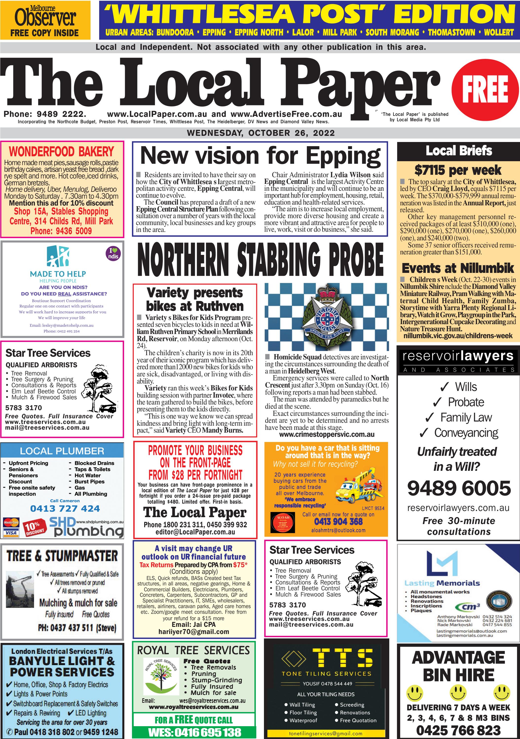 The Local Paper. Whittlesea Post Edition. Wed., Oct. 26, 2022 by Ash