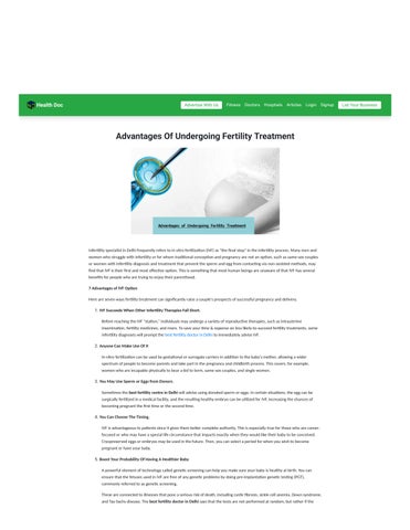 Advantages of Undergoing Fertility Treatment by SCI IVF Hospital Issuu