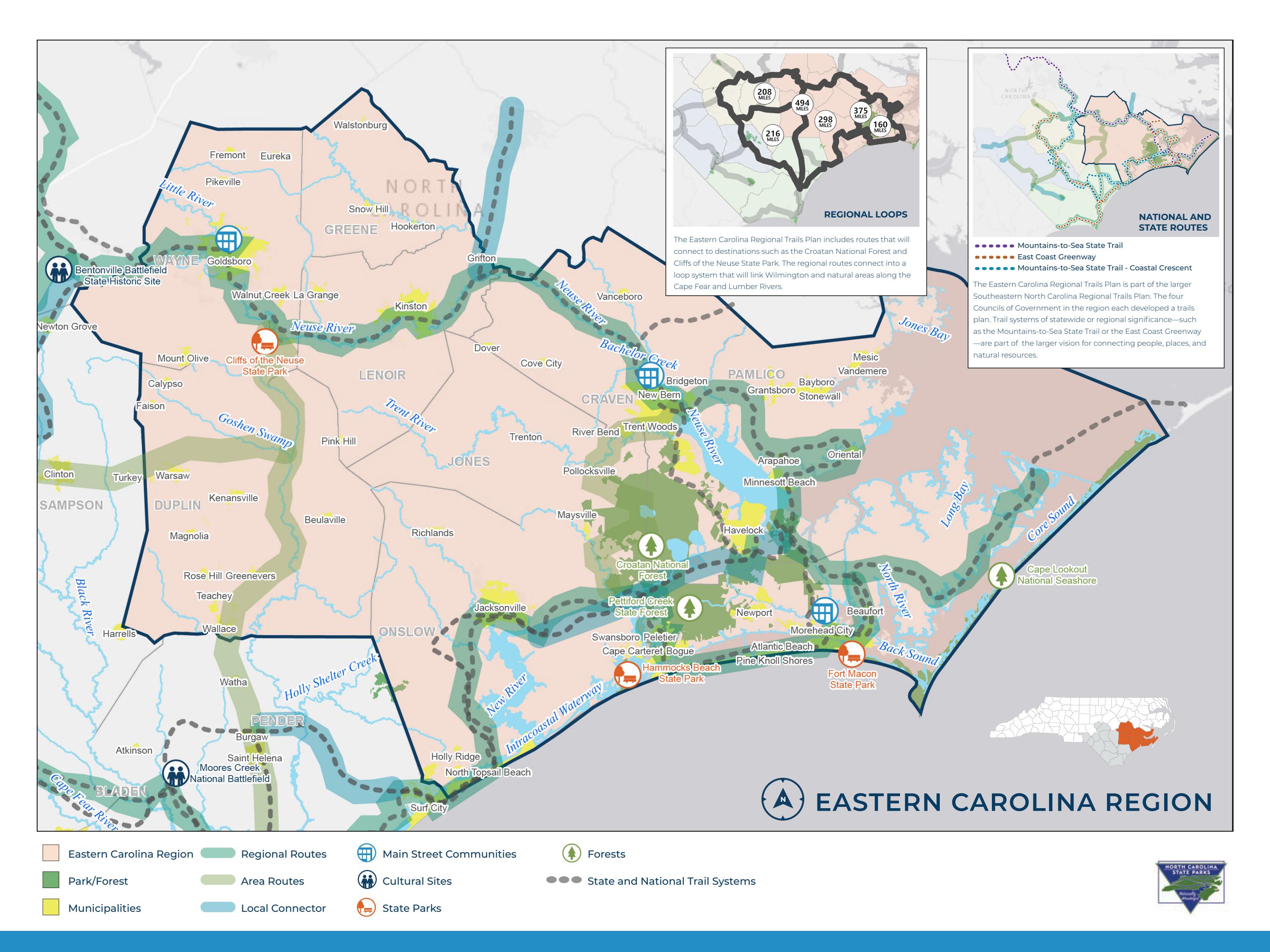 Eastern Carolina Region Regional Trails Map and Plan by North Carolina