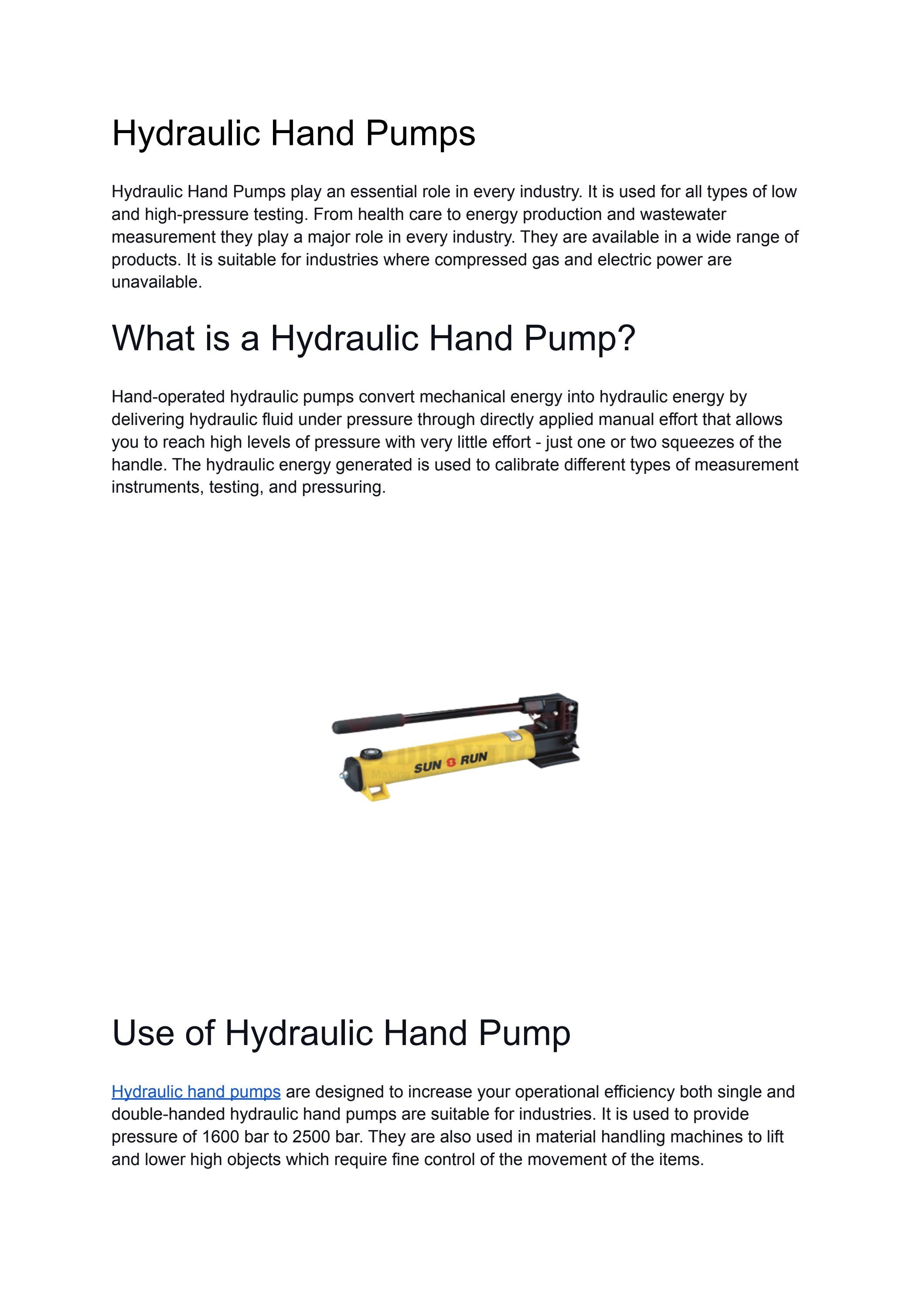 Hydraulic Hand Pump by VTech Hydraulics Issuu