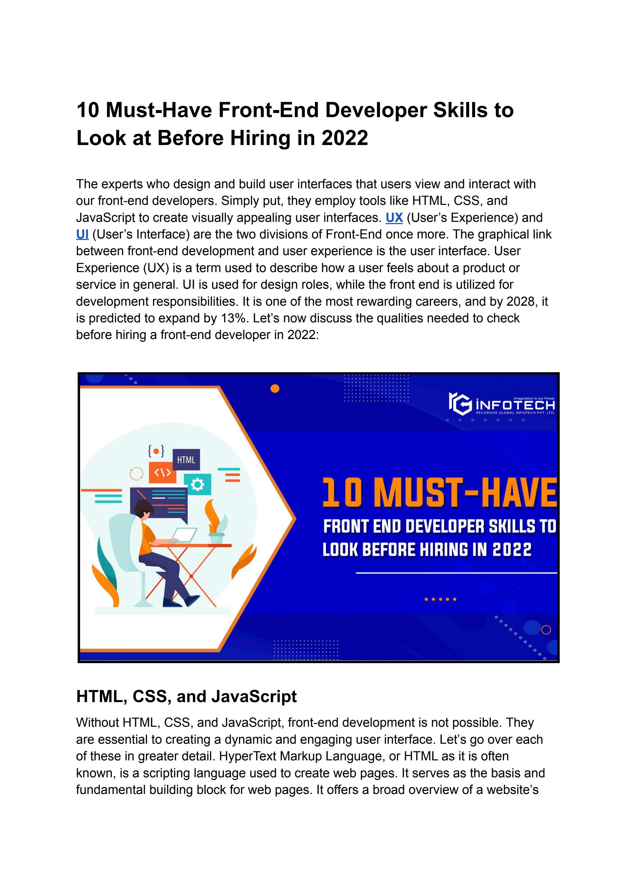10 Must-Have Front-End Developer Skills to Look at Before Hiring in ...