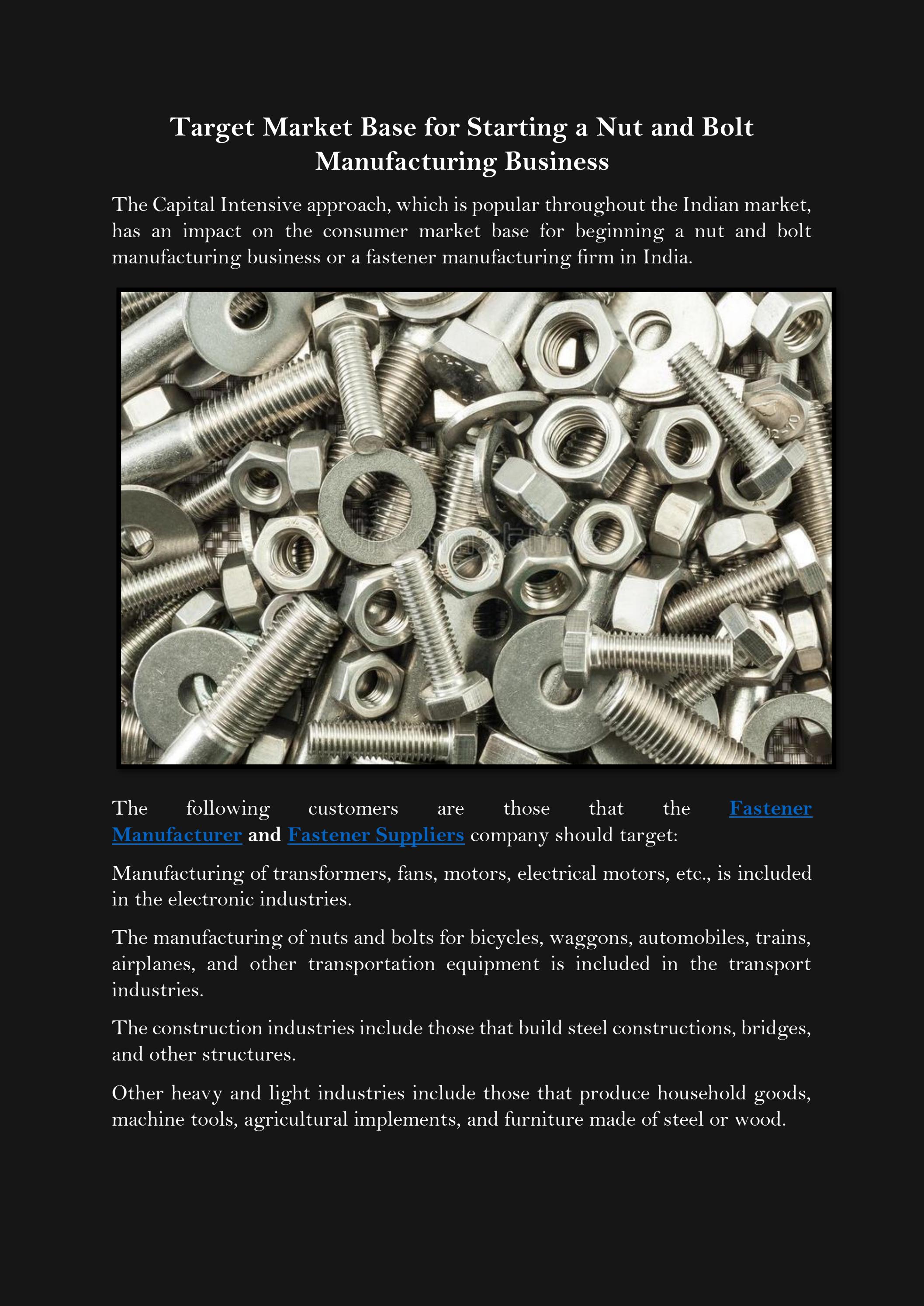 Target Market Base for Starting a Nut and Bolt Manufacturing Business