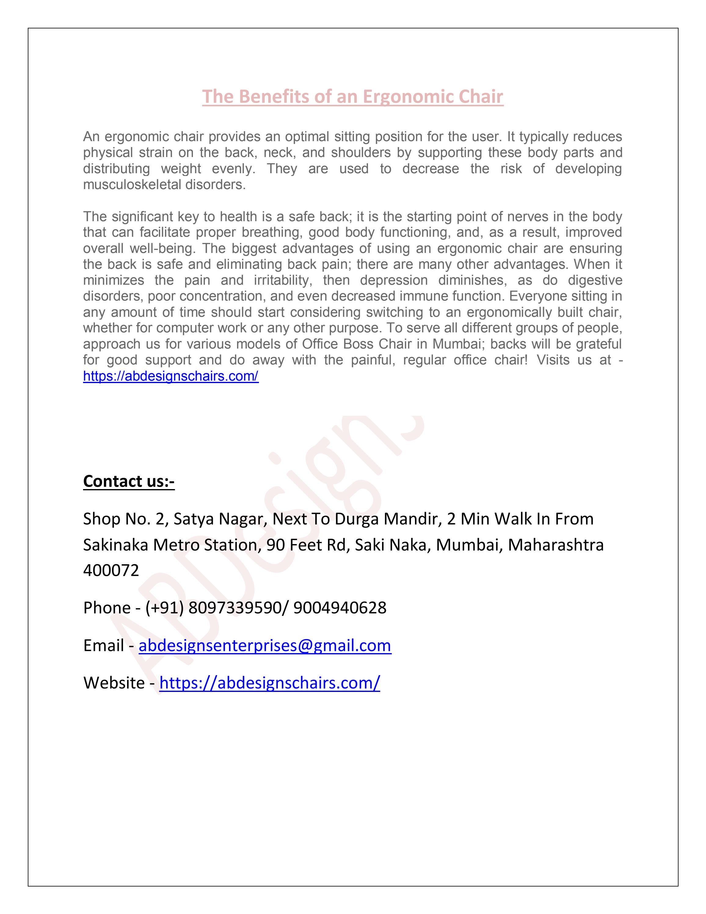 The Benefits of an Ergonomic Chair ABDesignsChairs by ABDesigns