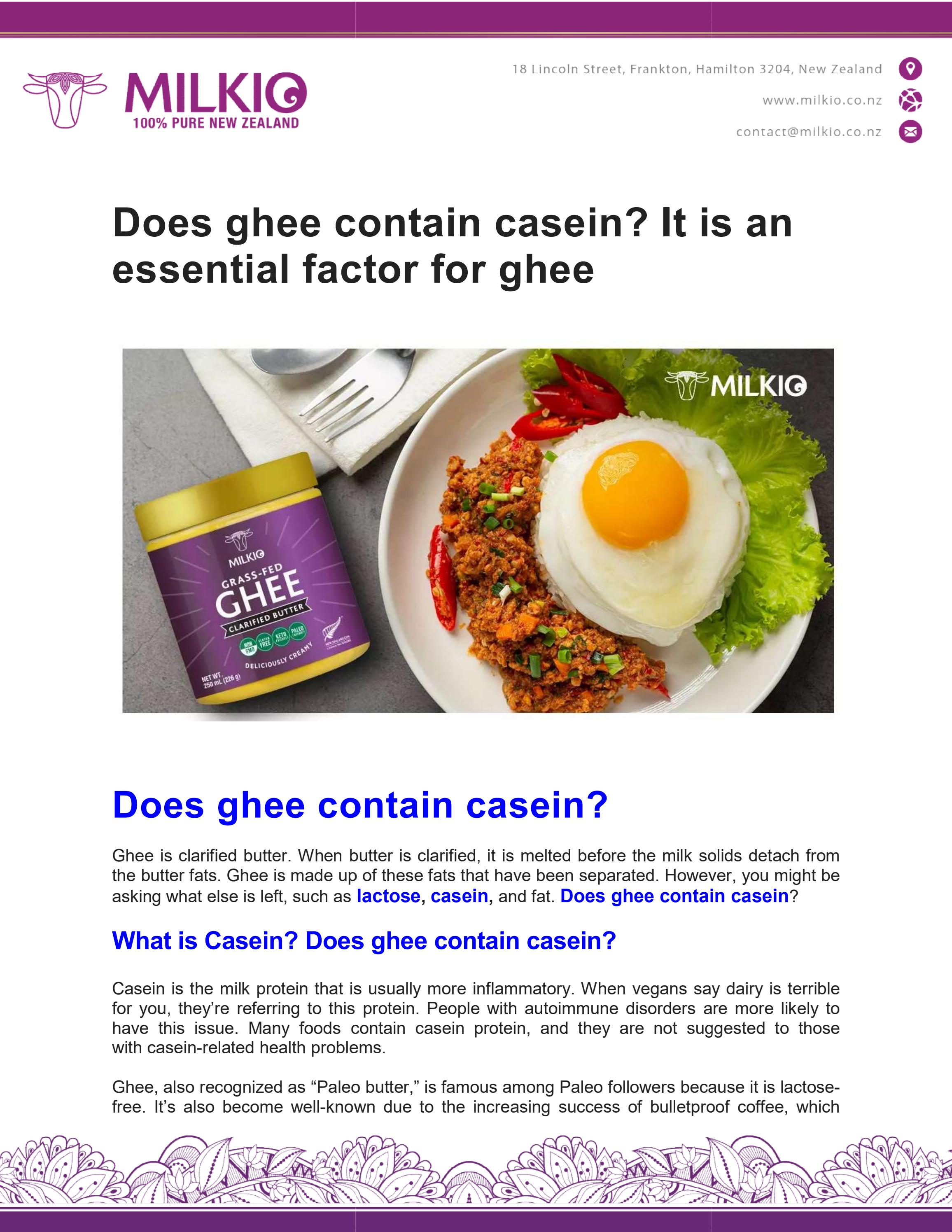 Does ghee contain casein? It is an essential factor for ghee by MILKIO