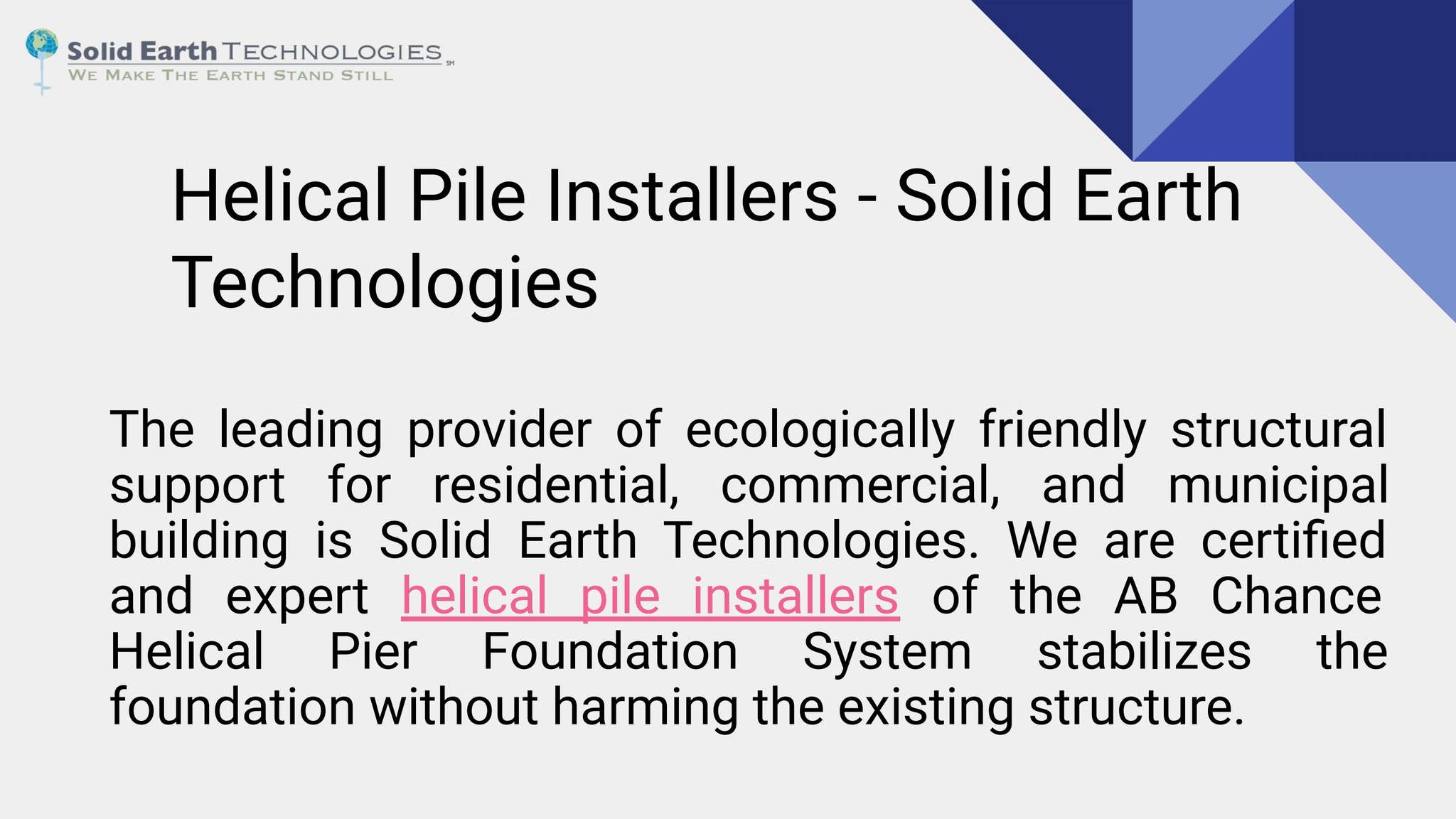 Helical Pile Installers By Solid Earth Technologies Inc Issuu Helical pile installers by solid earth technologies inc issuu