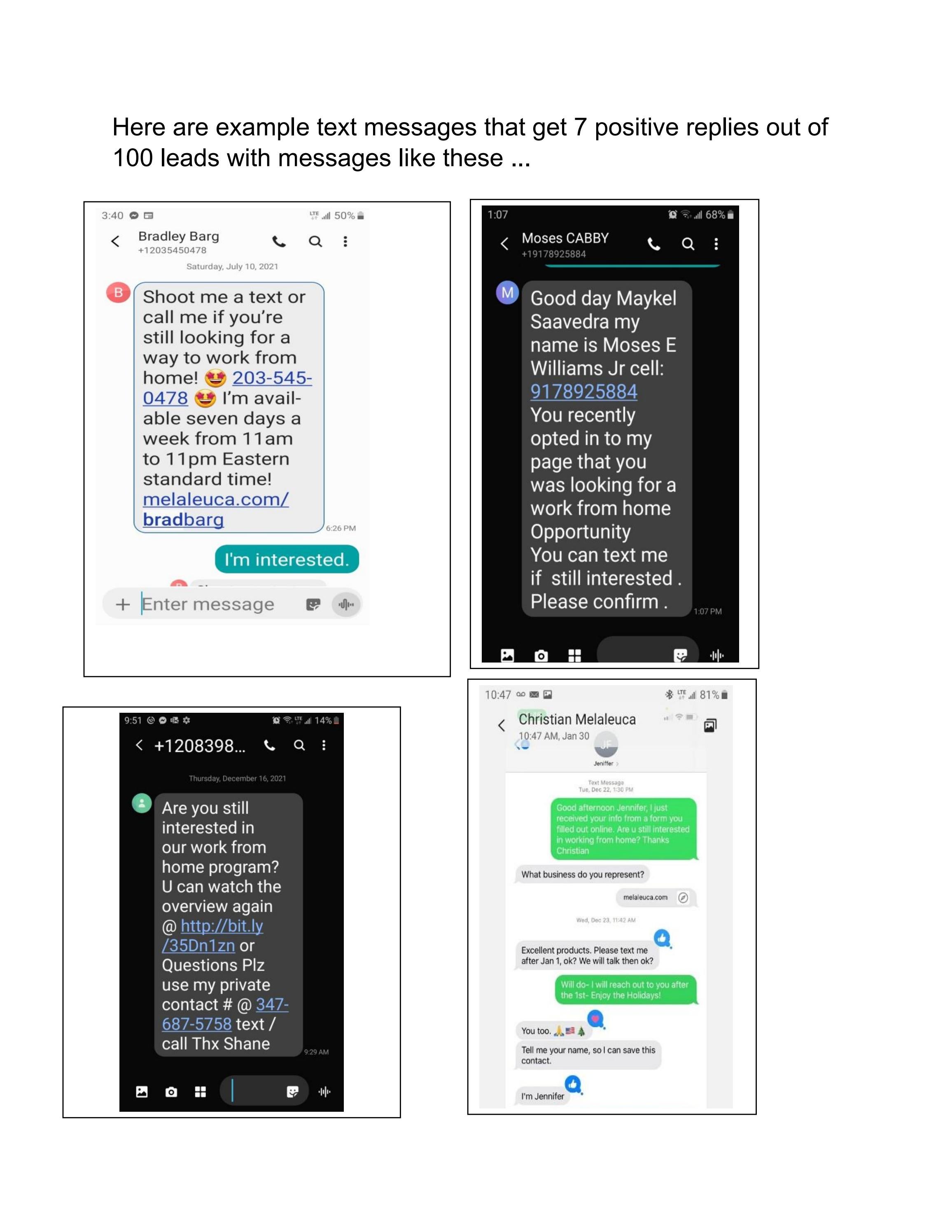 Example Text Messages That Get 7 Positive Replies Out of 100 leads with ...