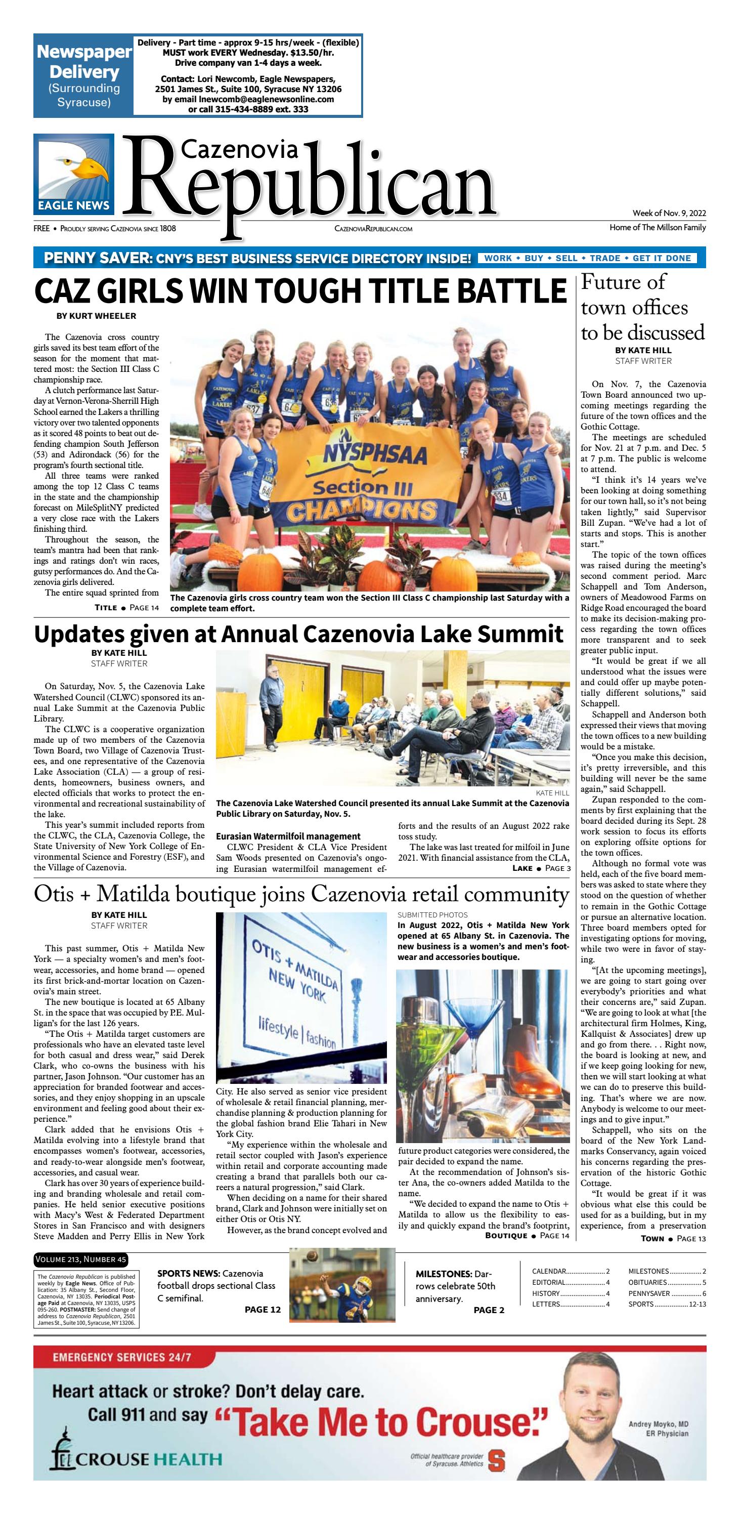 Cazenovia Republican Digital Edition Nov. 9 2022 by Eagle Newspapers
