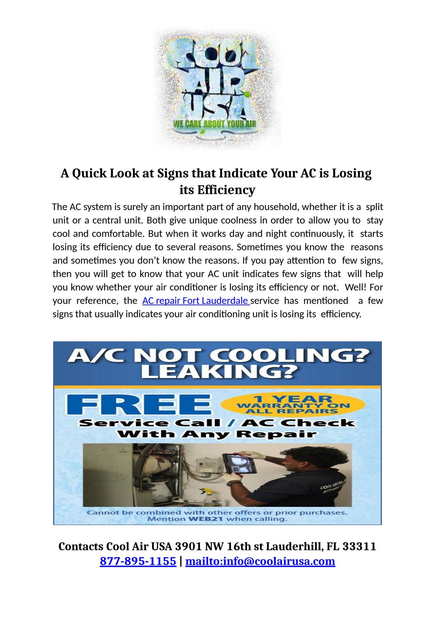 A Quick Look at Signs that Indicate Your AC is Losing its Efficiency by ...