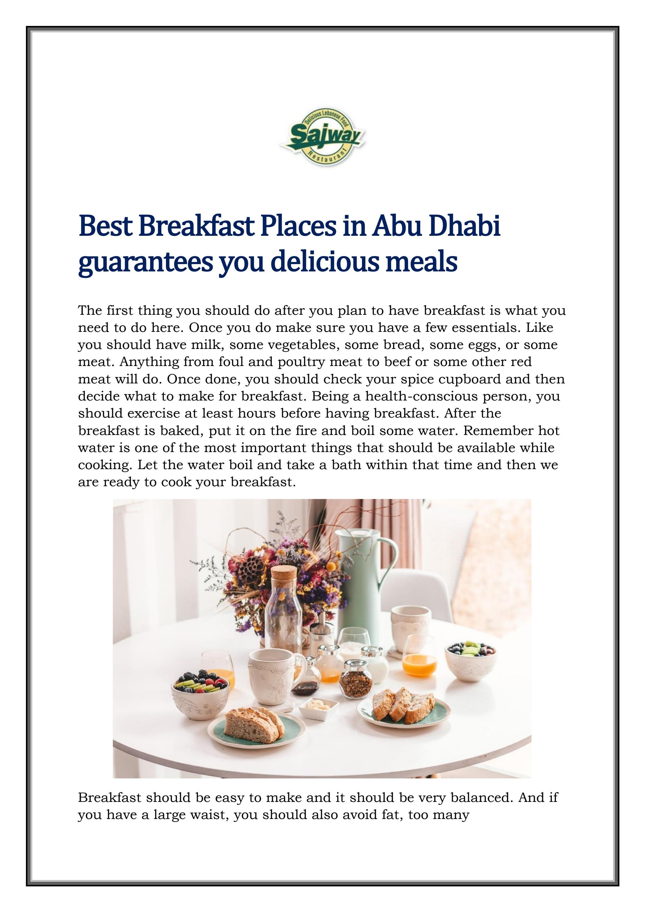 Best Breakfast Places in Abu Dhabi guarantees you 