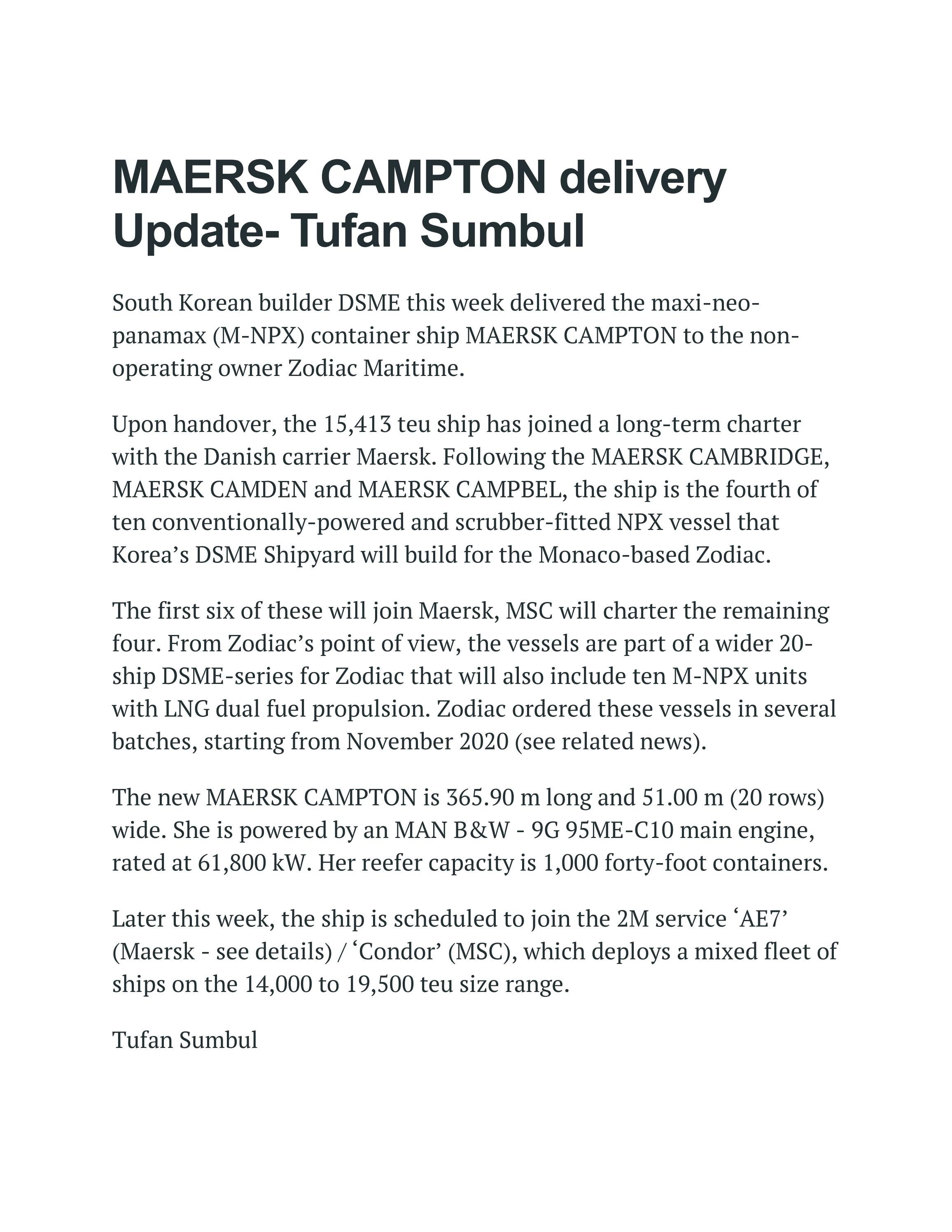 MAERSK CAMPTON delivery Update Tufan Sumbul by TUFAN SUMBUL Issuu