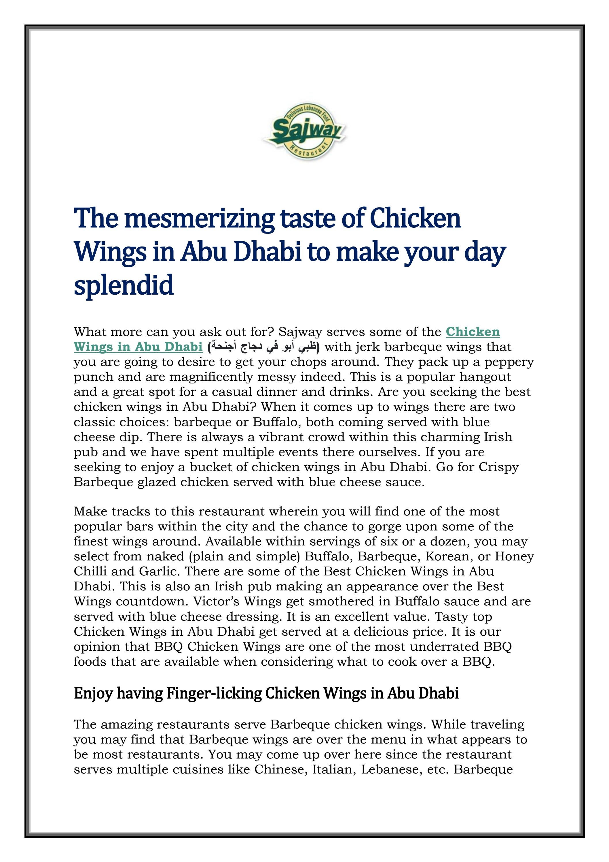 The mesmerizing taste of Chicken Wings in Abu Dhab