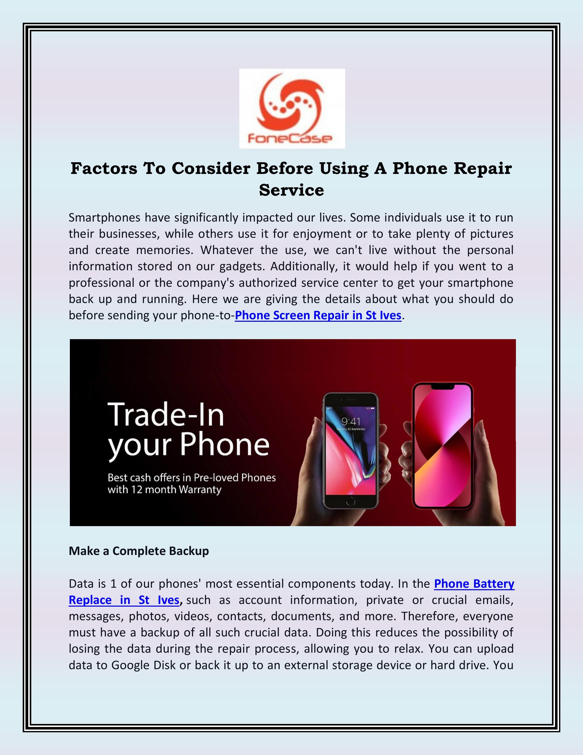 Factors To Consider Before Using A Phone Repair Service by Fone Case