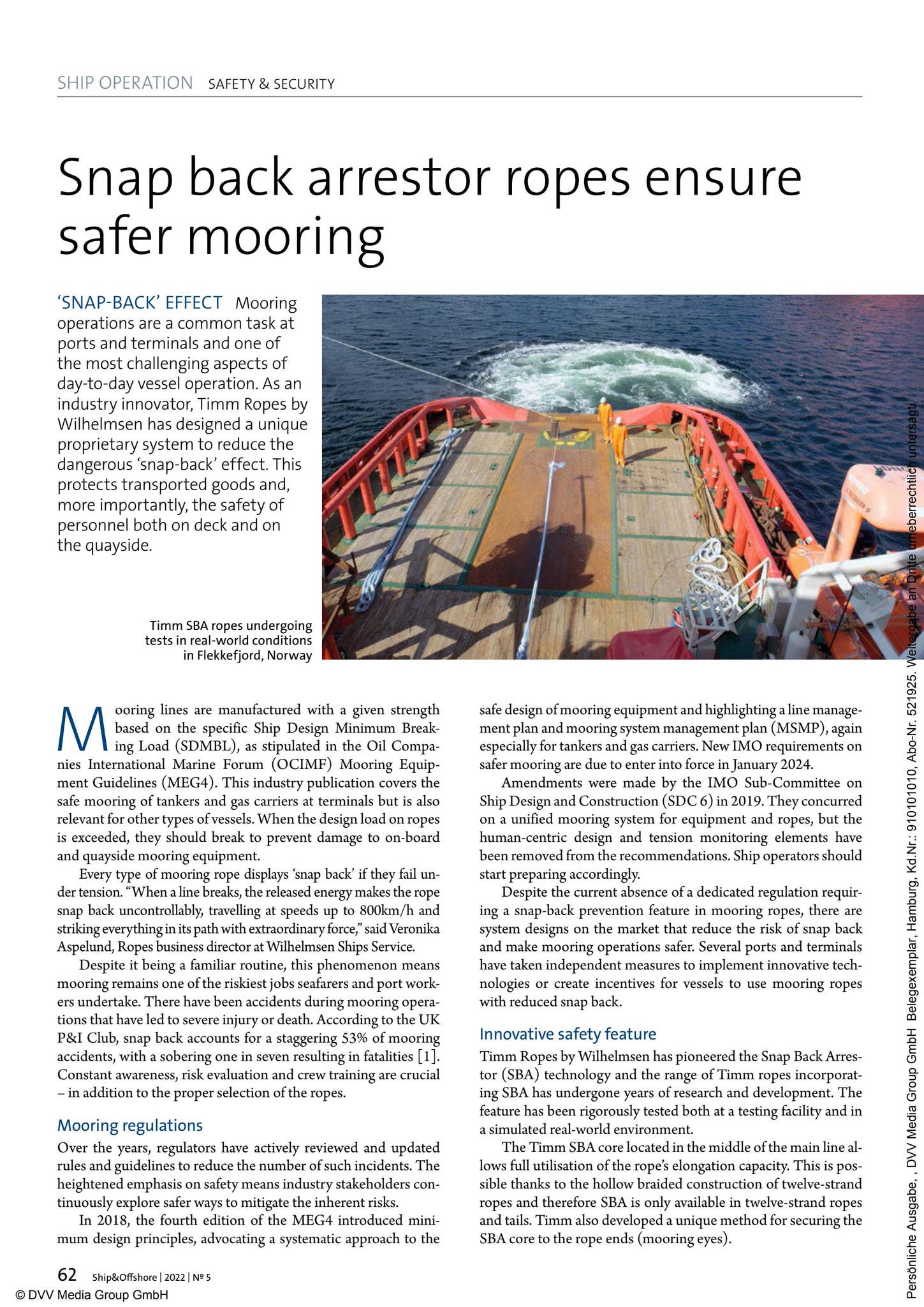 Snap back arrestor ropes ensure safer mooring by Wilhelmsen Ships ...