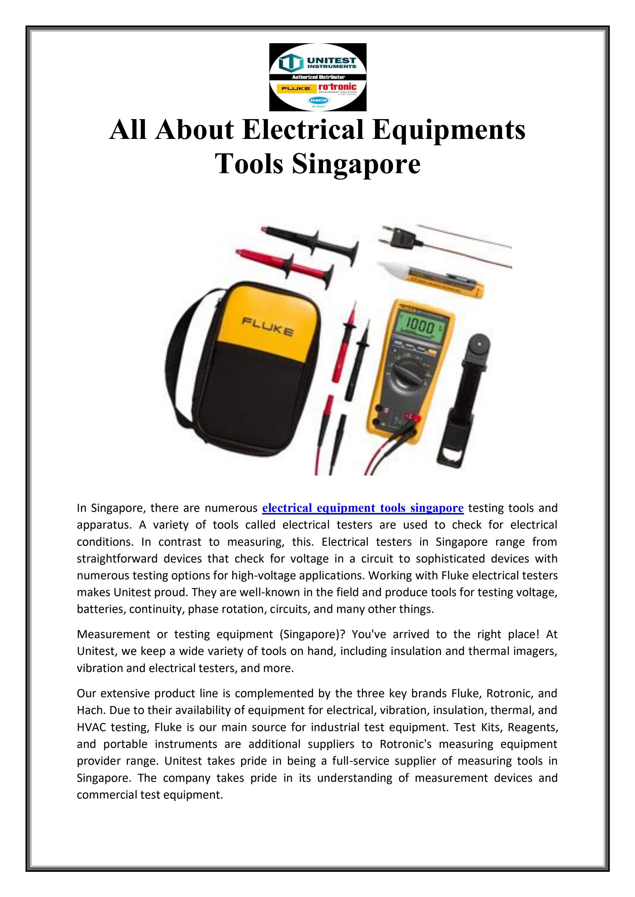 All About Electrical Equipments Tools Singapore by Unitest Instruments